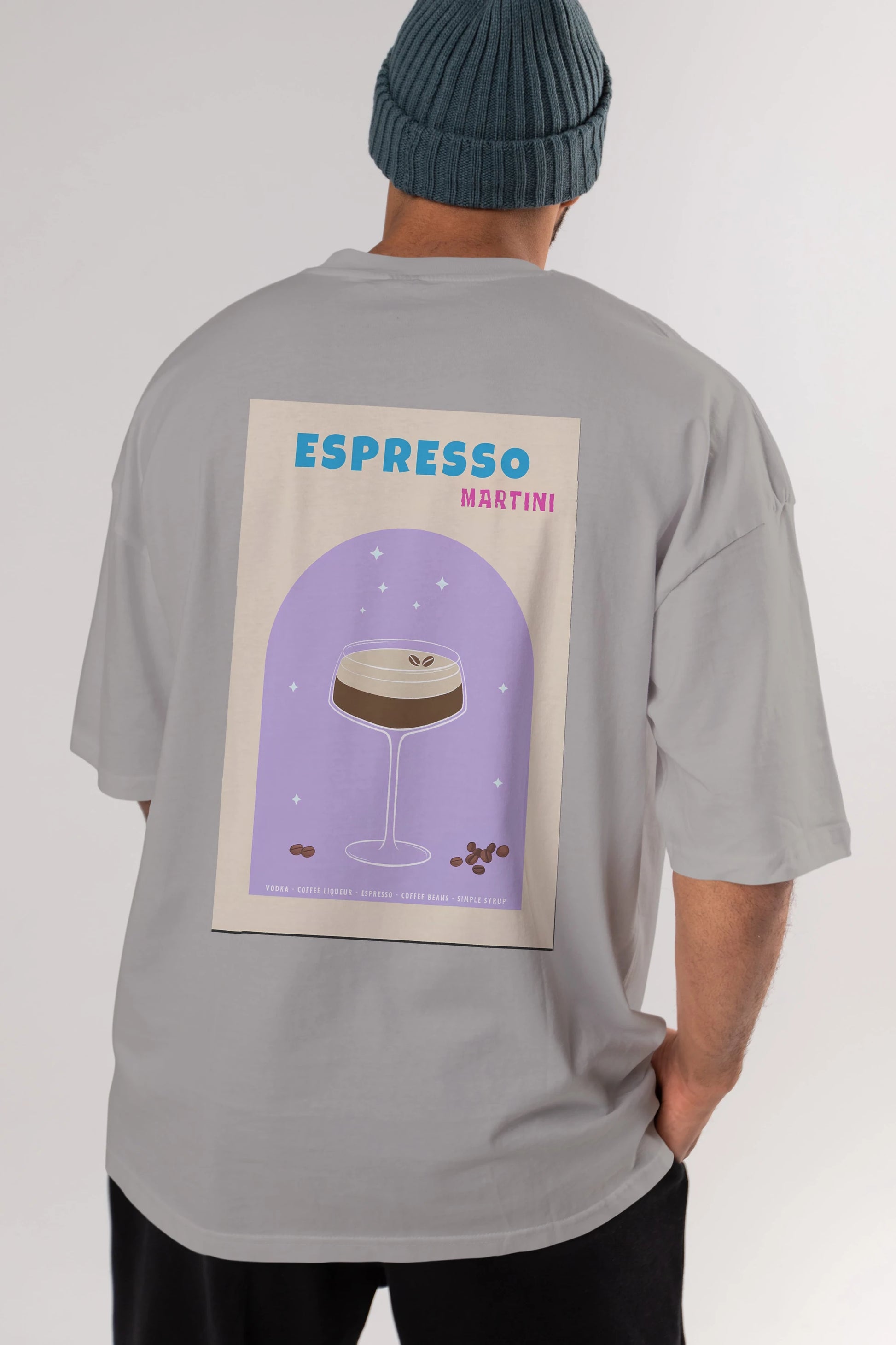 Espresso Martini 5 Arka Baskılı Oversize t-shirt Erkek Kadın Unisex %100 Pamuk Bisiklet Yaka tişort