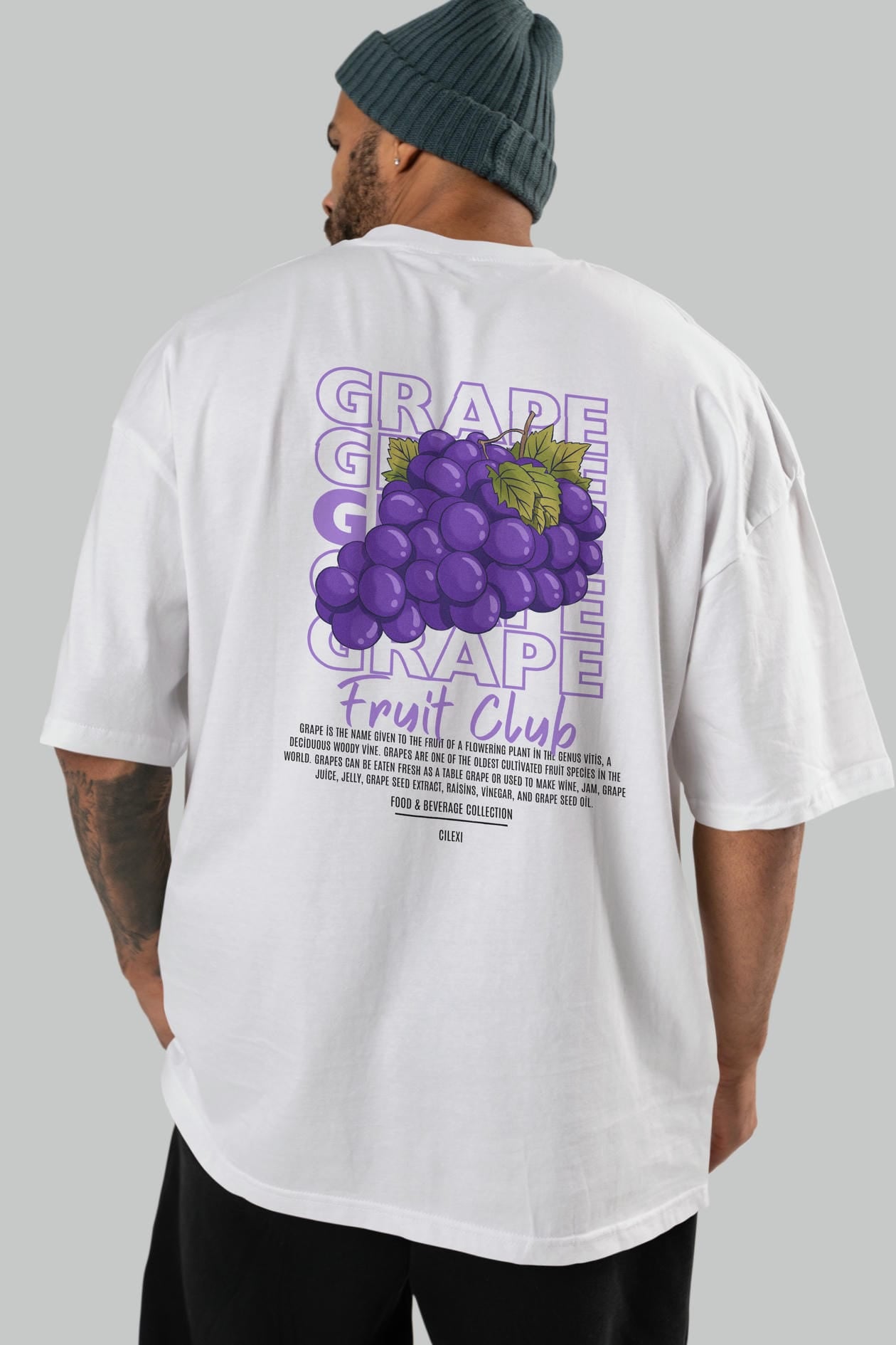 Grape Arka Baskılı Oversize t-shirt Erkek Kadın Pamuk Bisiklet Yaka tişort