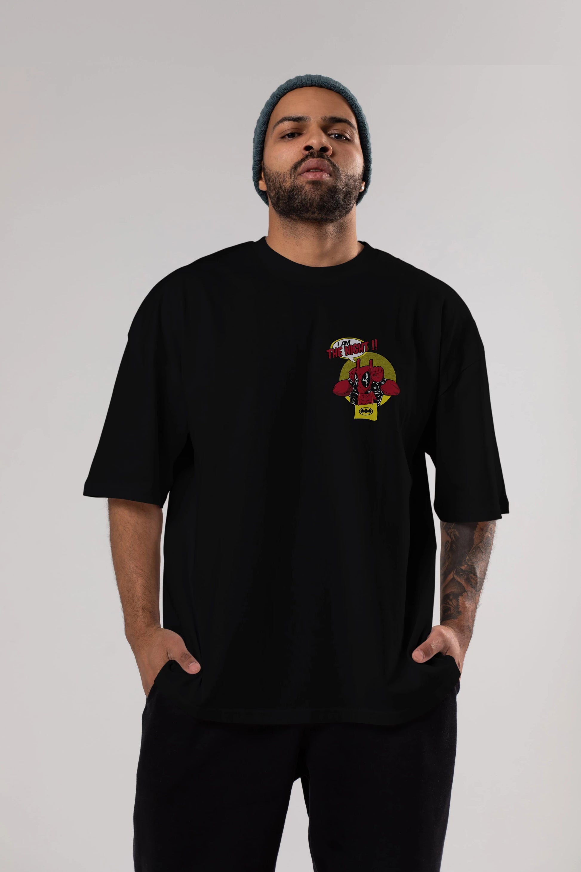 Deadpool (1) Ön Sol Baskılı Oversize t-shirt Erkek Kadın Unisex %100 Pamuk Bisiklet Yaka tişort