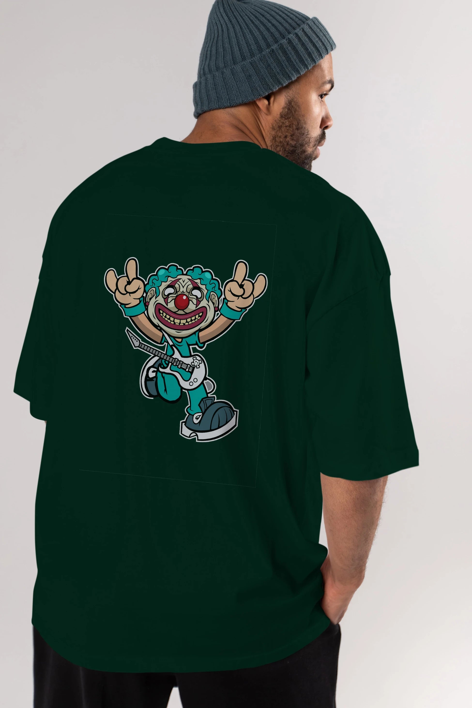 Clown Punk Arka Baskılı Oversize t-shirt Erkek Kadın Unisex %100 Pamuk tişort