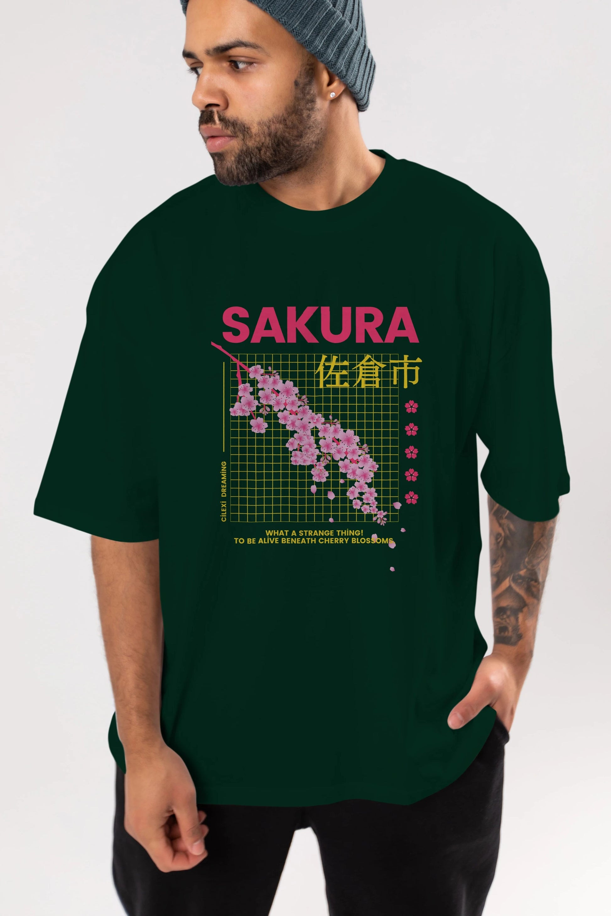 Sakura Streetwear Ön Baskılı Oversize t-shirt Erkek Kadın Unisex
