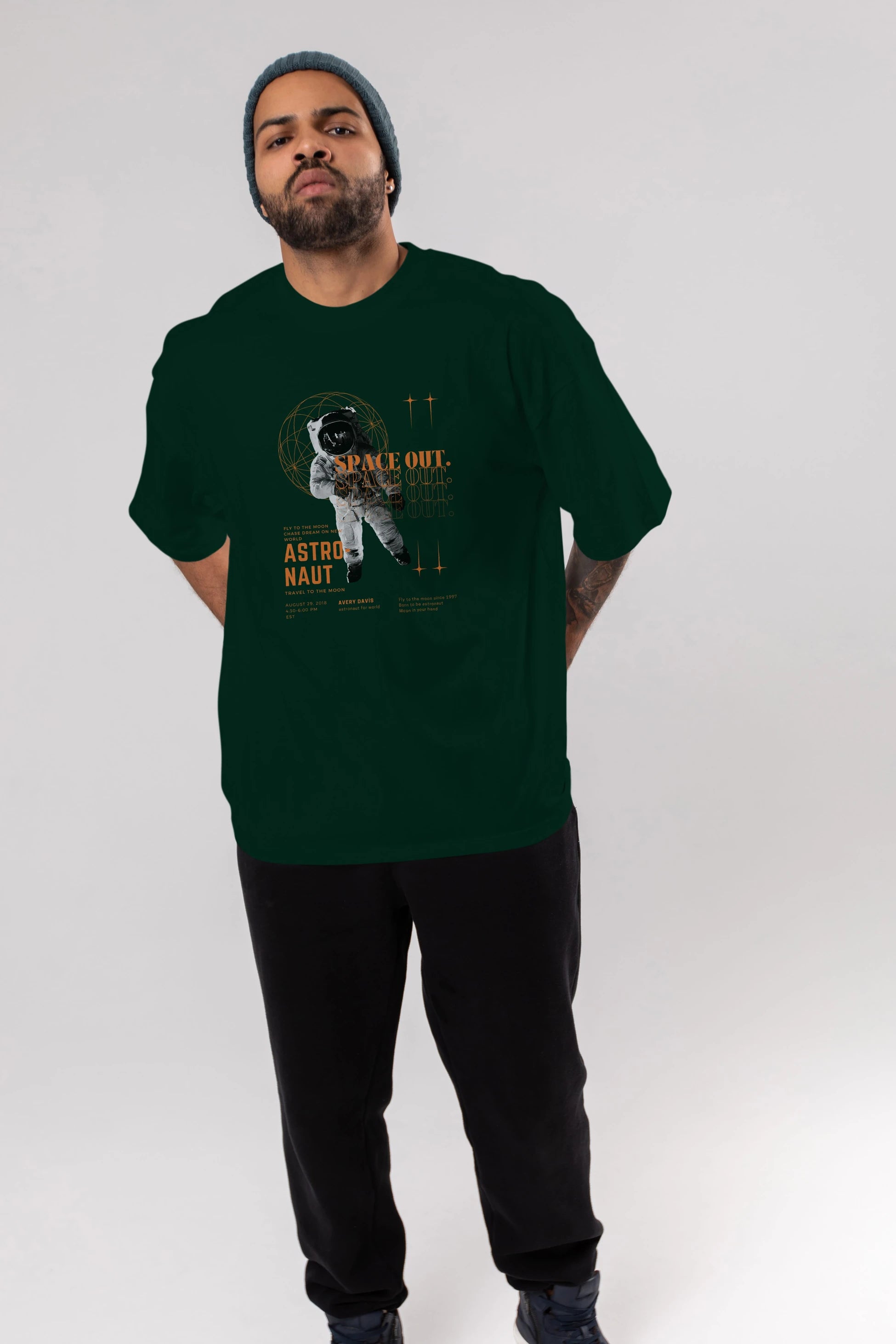 Astronaut Space Out Yazılı Ön Baskılı Oversize t-shirt Erkek Kadın Unisex