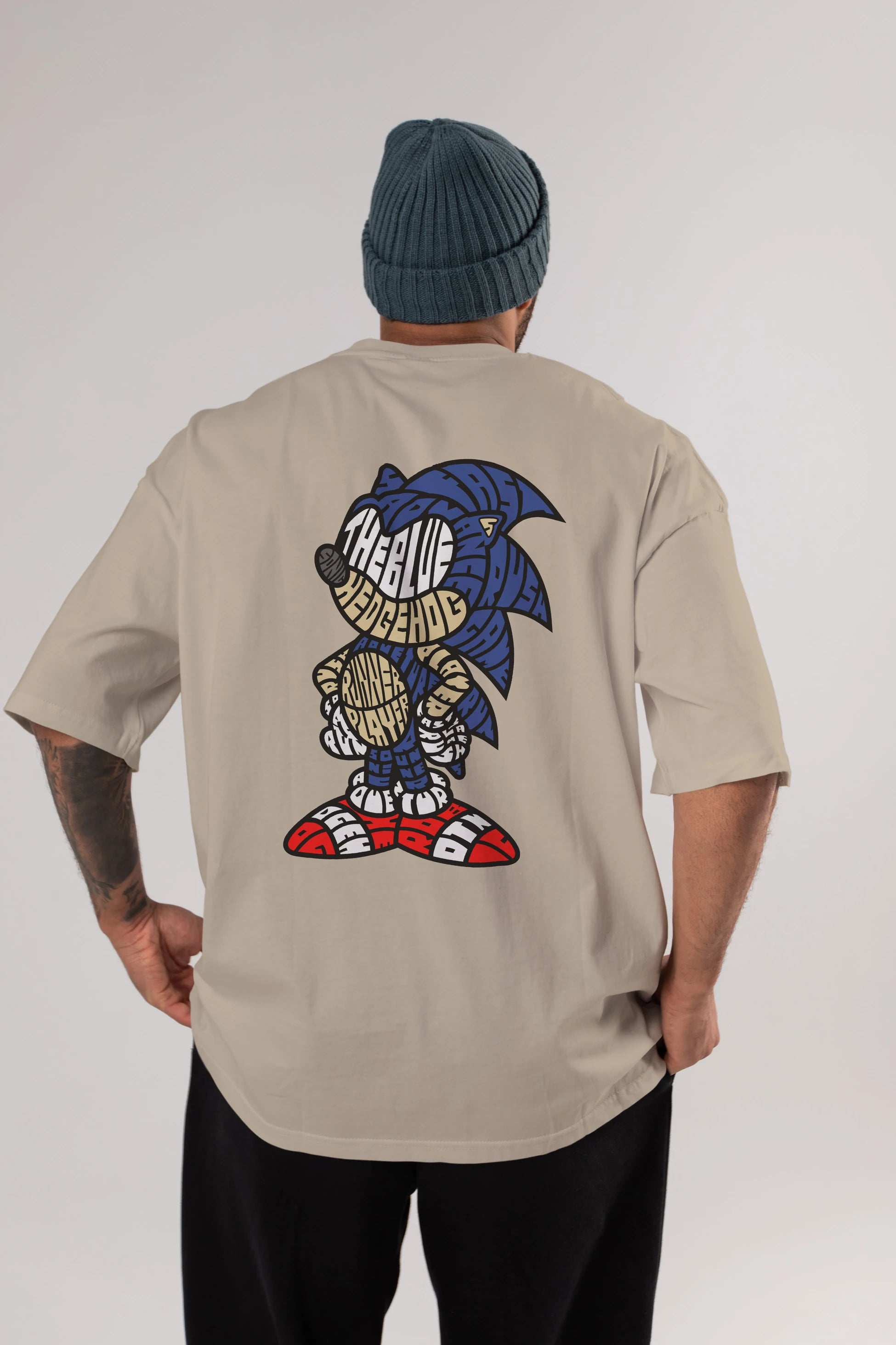 The Blue Hedgehog Arka Baskılı Oversize t-shirt %100 pamuk Erkek Kadın Unisex
