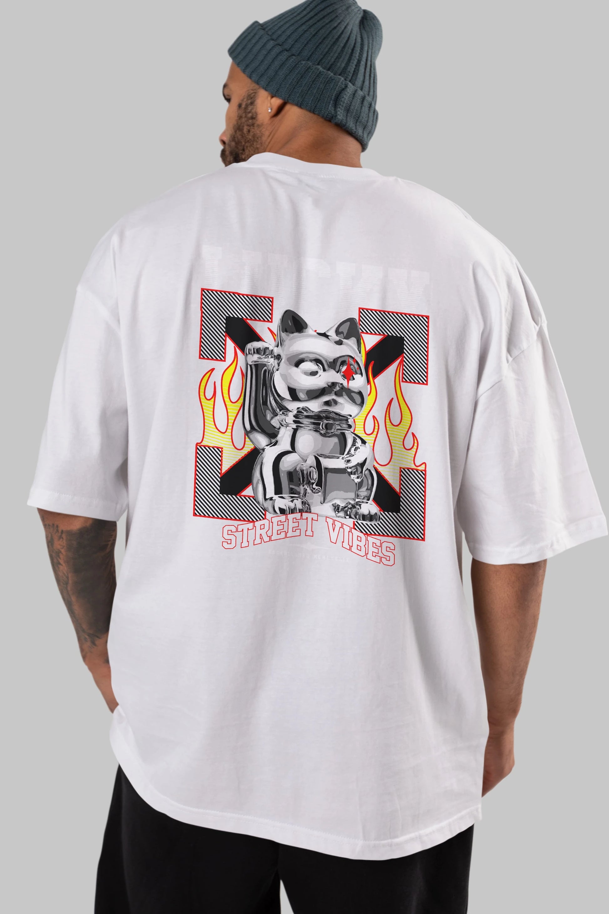 Lucky Street Vibes Arka Baskılı Oversize t-shirt Erkek Kadın Unisex