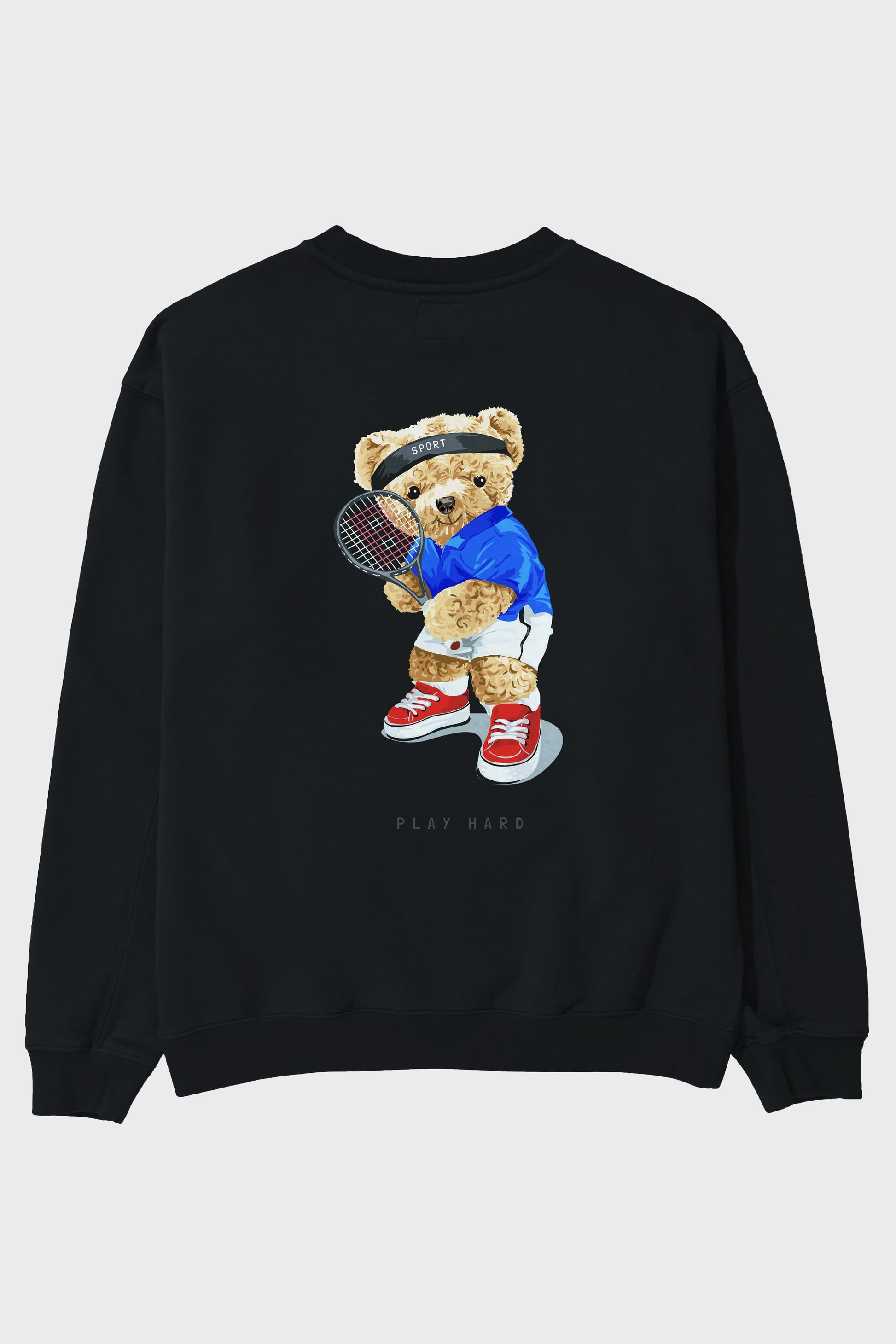 Teddy Bear Play Hard Arka Baskılı Oversize Sweatshirt Erkek Kadın Unisex