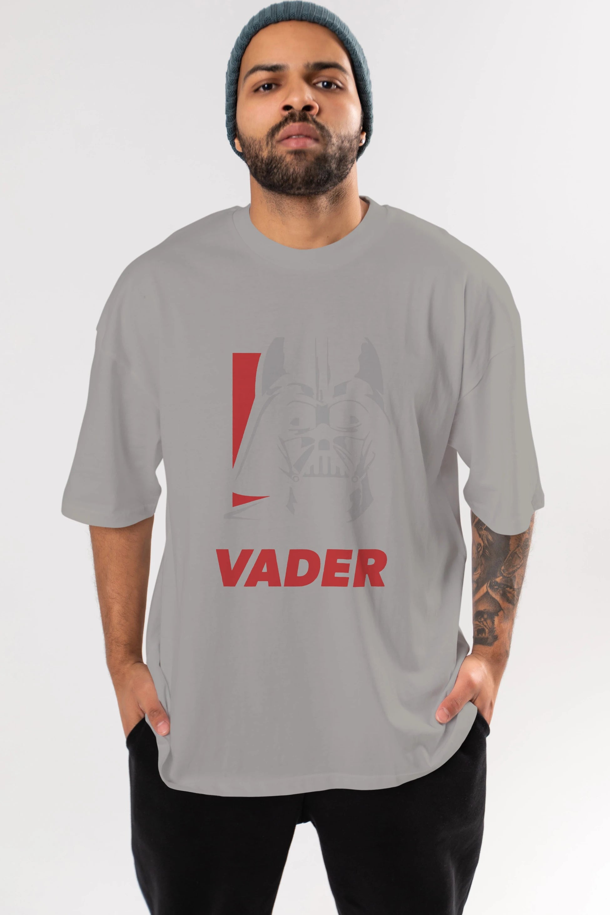 Darth Vader Ön Baskılı Oversize t-shirt Erkek Kadın Unisex %100 Pamuk Bisiklet Yaka tişort