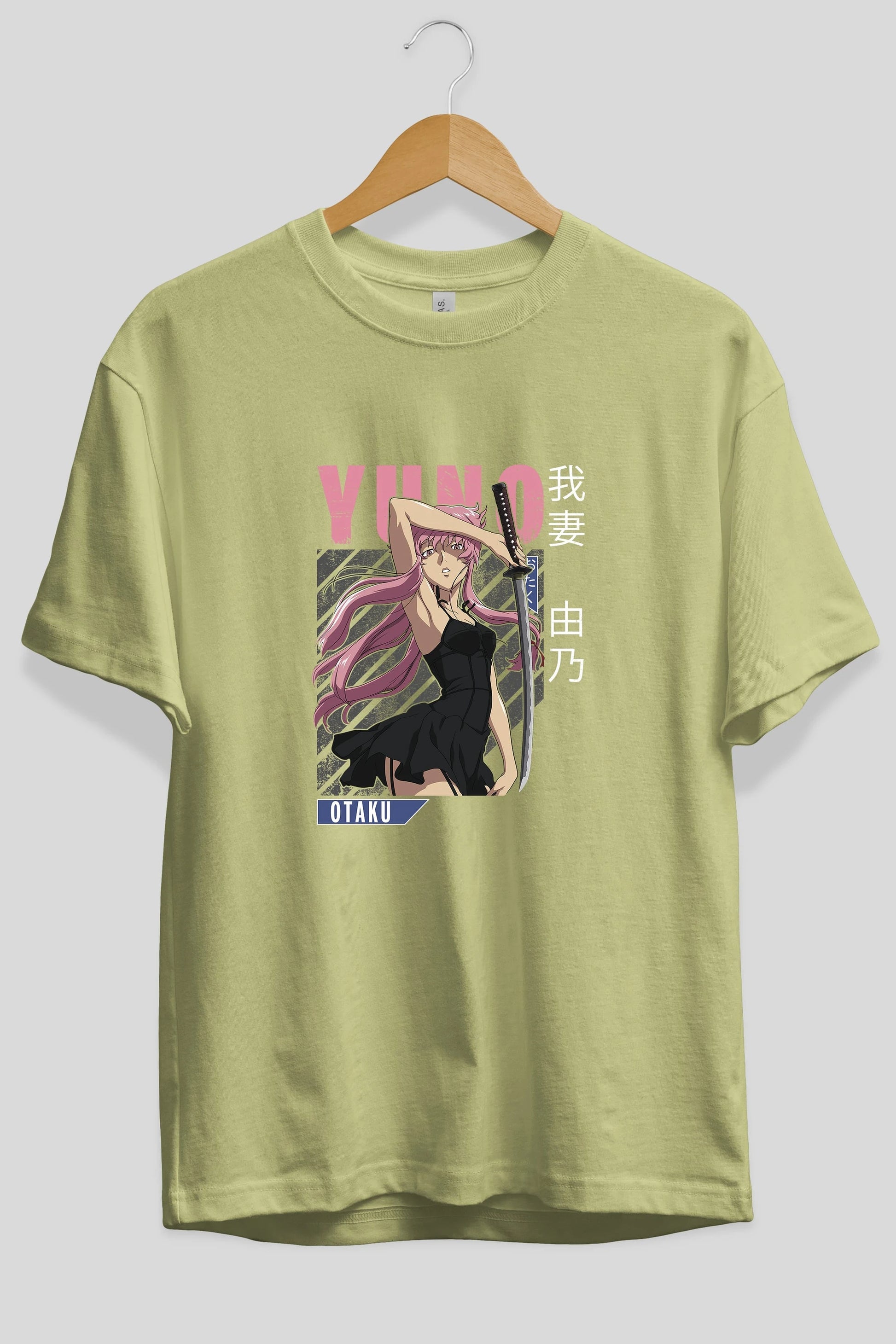 Yuno Gasai 5 Anime Ön Baskılı Oversize t-shirt %100 pamuk Erkek Kadın Unisex