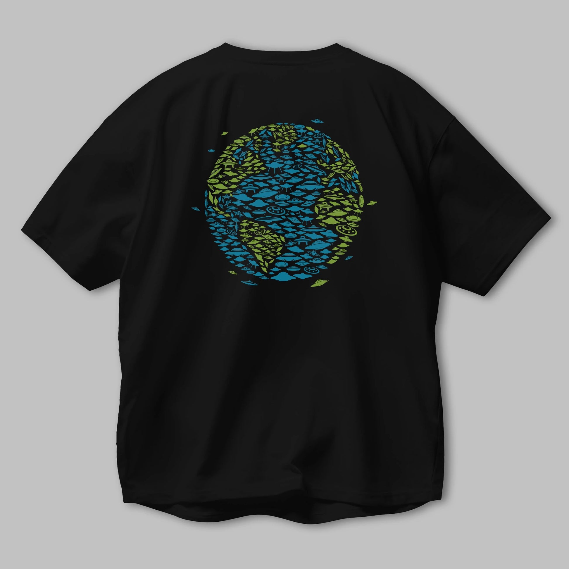 UFO Invasion Arka Baskılı Oversize t-shirt %100 pamuk Erkek Kadın Unisex