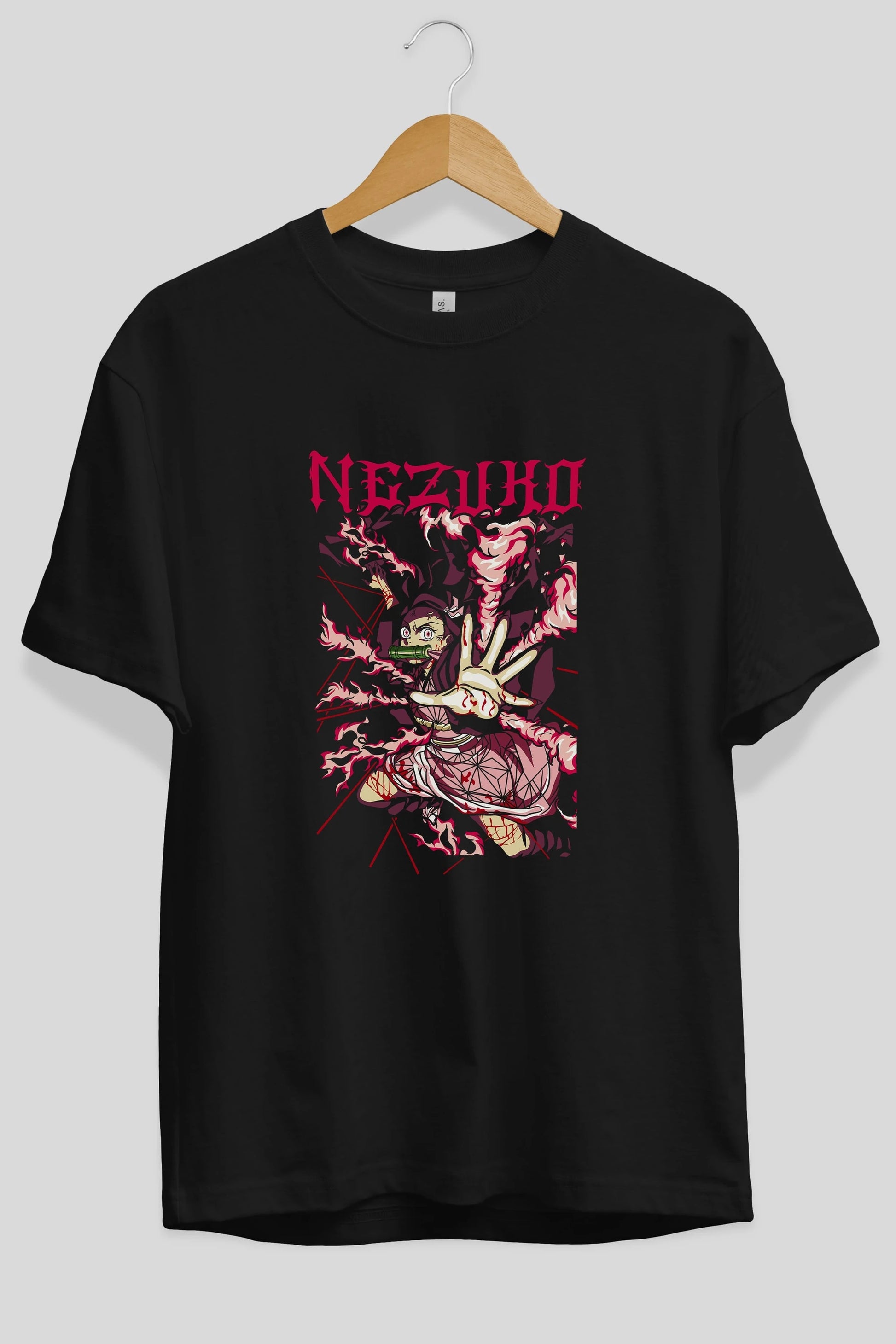 NEZUKO KAMADO Anime Ön Baskılı Oversize t-shirt %100 pamuk Erkek Kadın Unisex