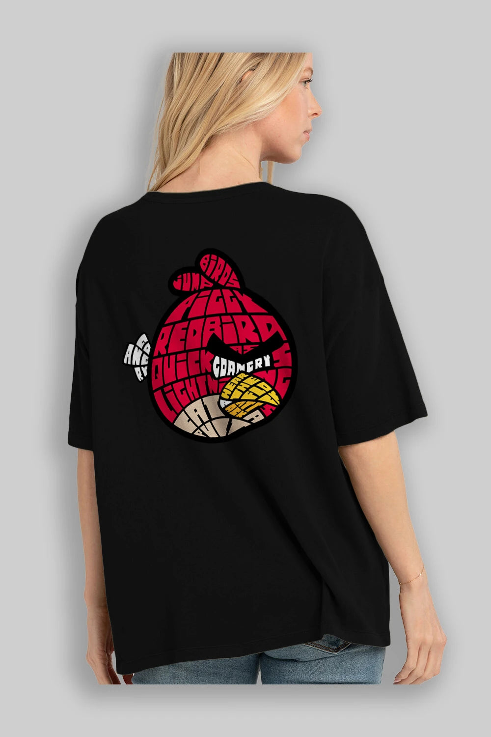 Bird With Anger Arka Baskılı Oversize t-shirt %100 pamuk Erkek Kadın Unisex