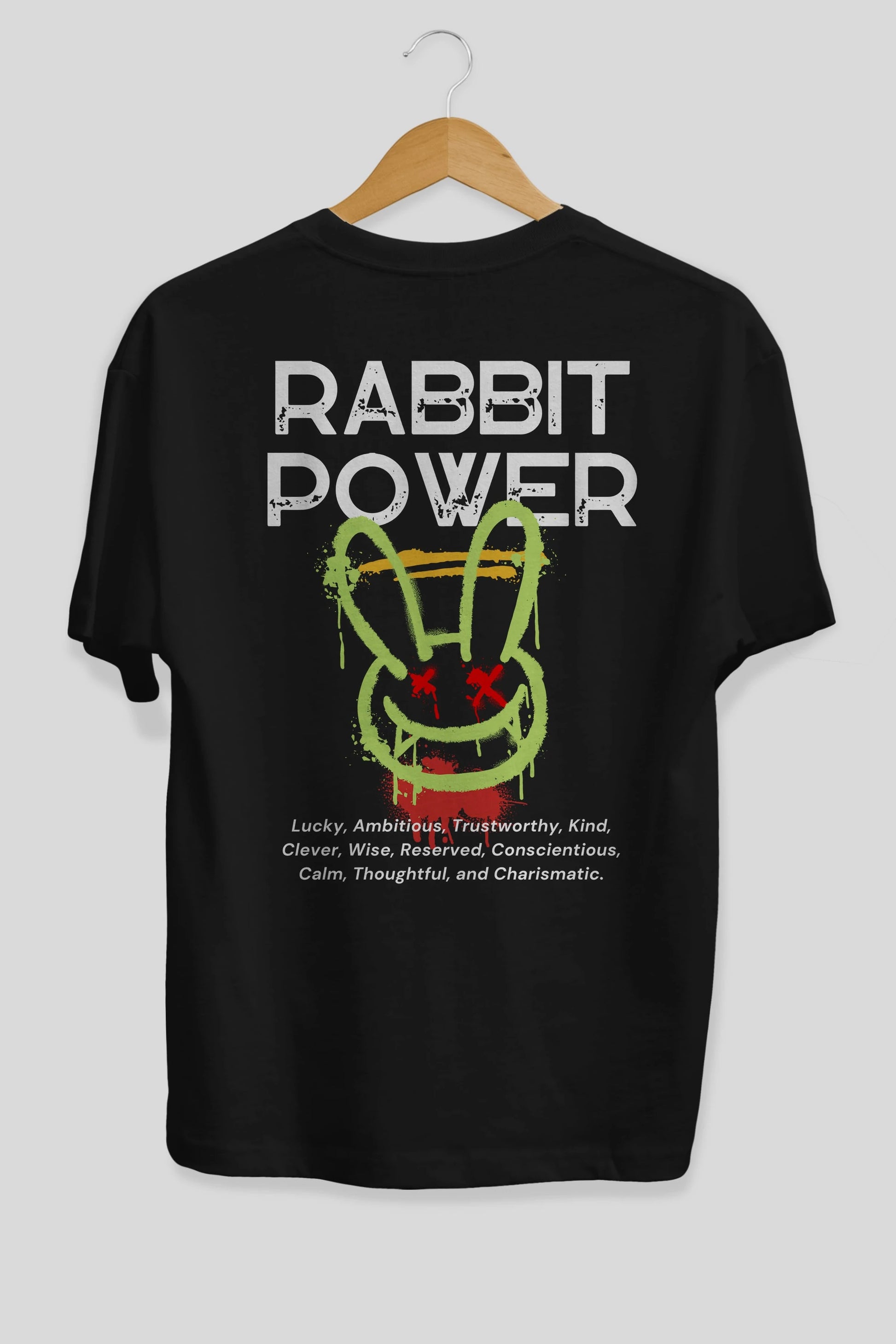 Rabbit Power Yazılı Arka Baskılı Oversize t-shirt Erkek Kadın Unisex