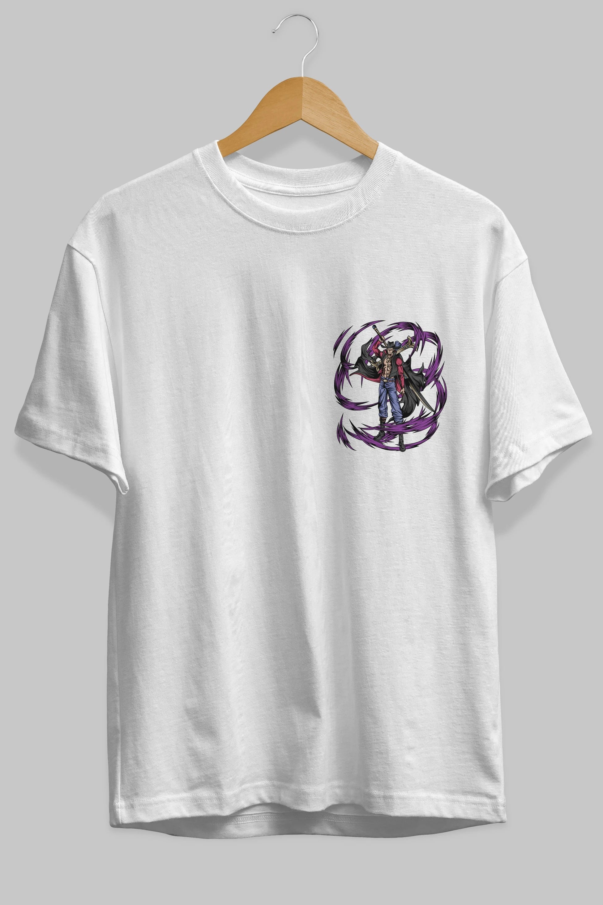 Mihawk Ön Sol Baskılı Oversize t-shirt Erkek Kadın Unisex %100 Pamuk Bisiklet Yaka tişort