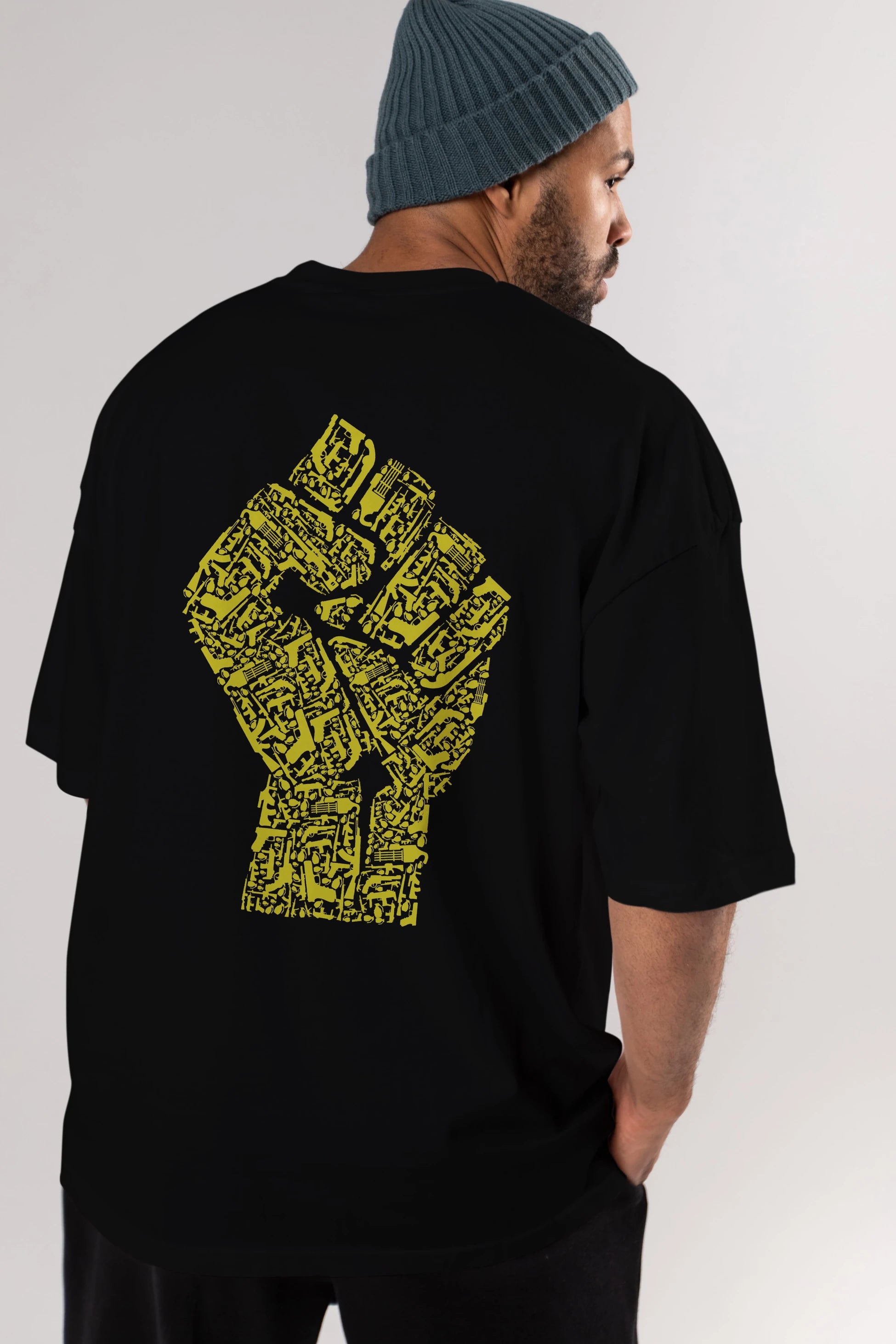Hand Of Revolution Arka Baskılı Oversize t-shirt %100 pamuk Erkek Kadın Unisex