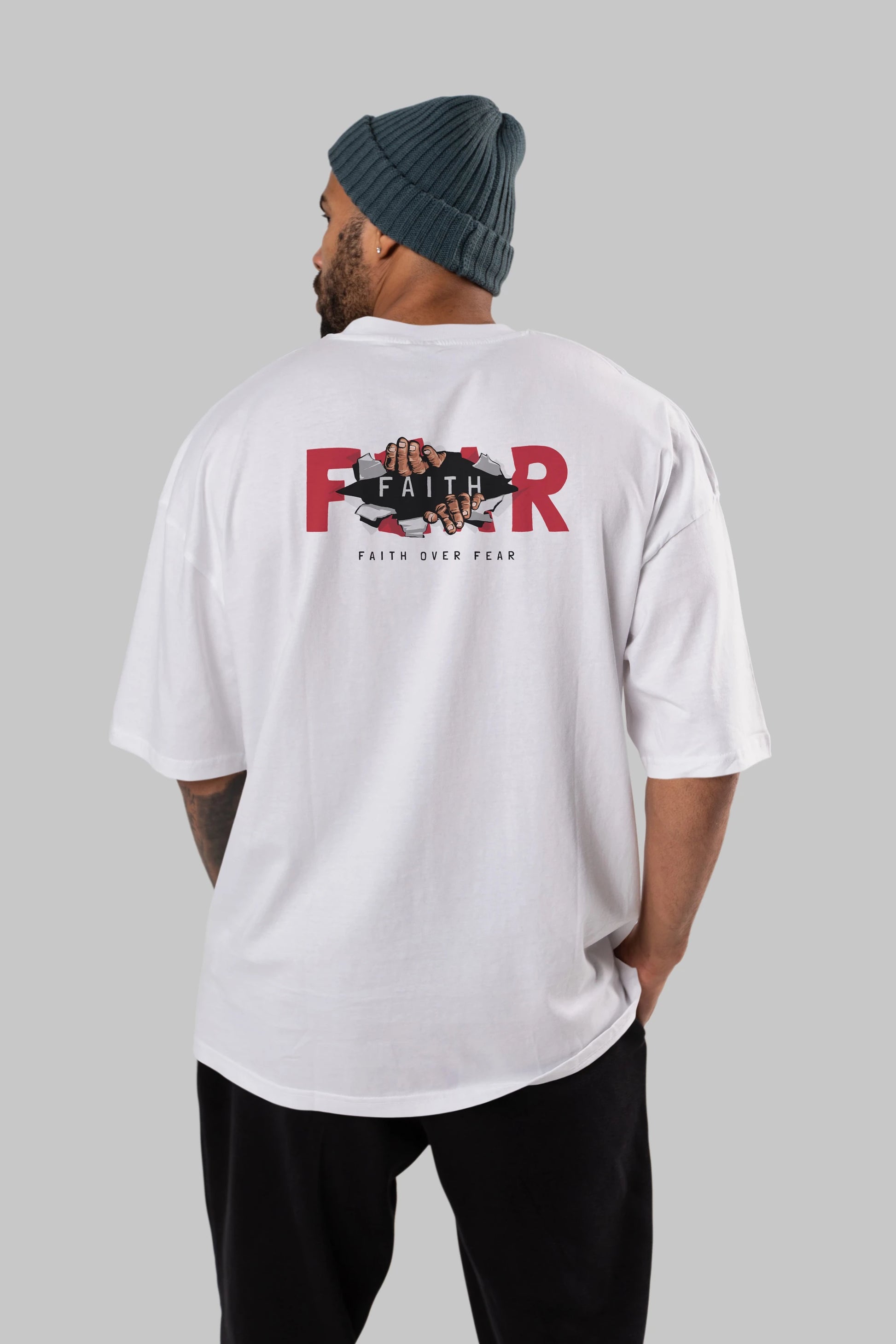 Faith Over Fear Arka Baskılı Oversize t-shirt Erkek Kadın Unisex