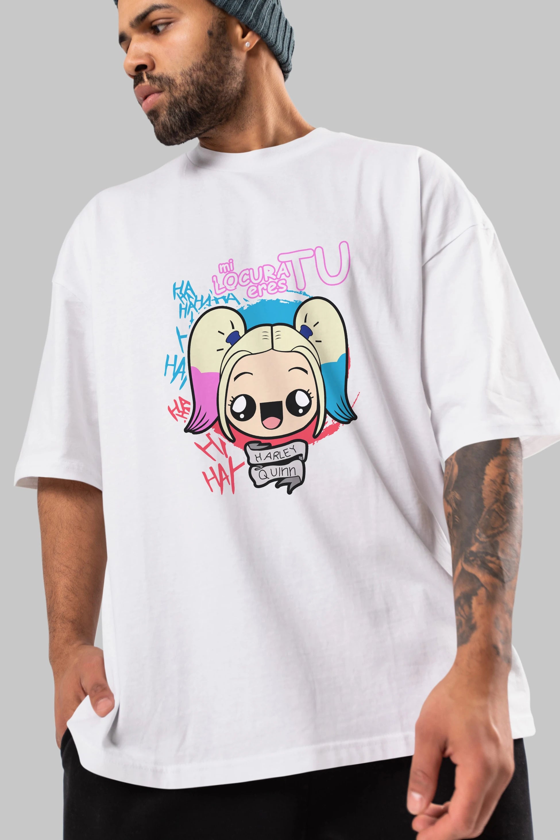 Harley Quinn Ön Baskılı Oversize t-shirt Erkek Kadın Unisex %100 Pamuk Bisiklet Yaka tişort