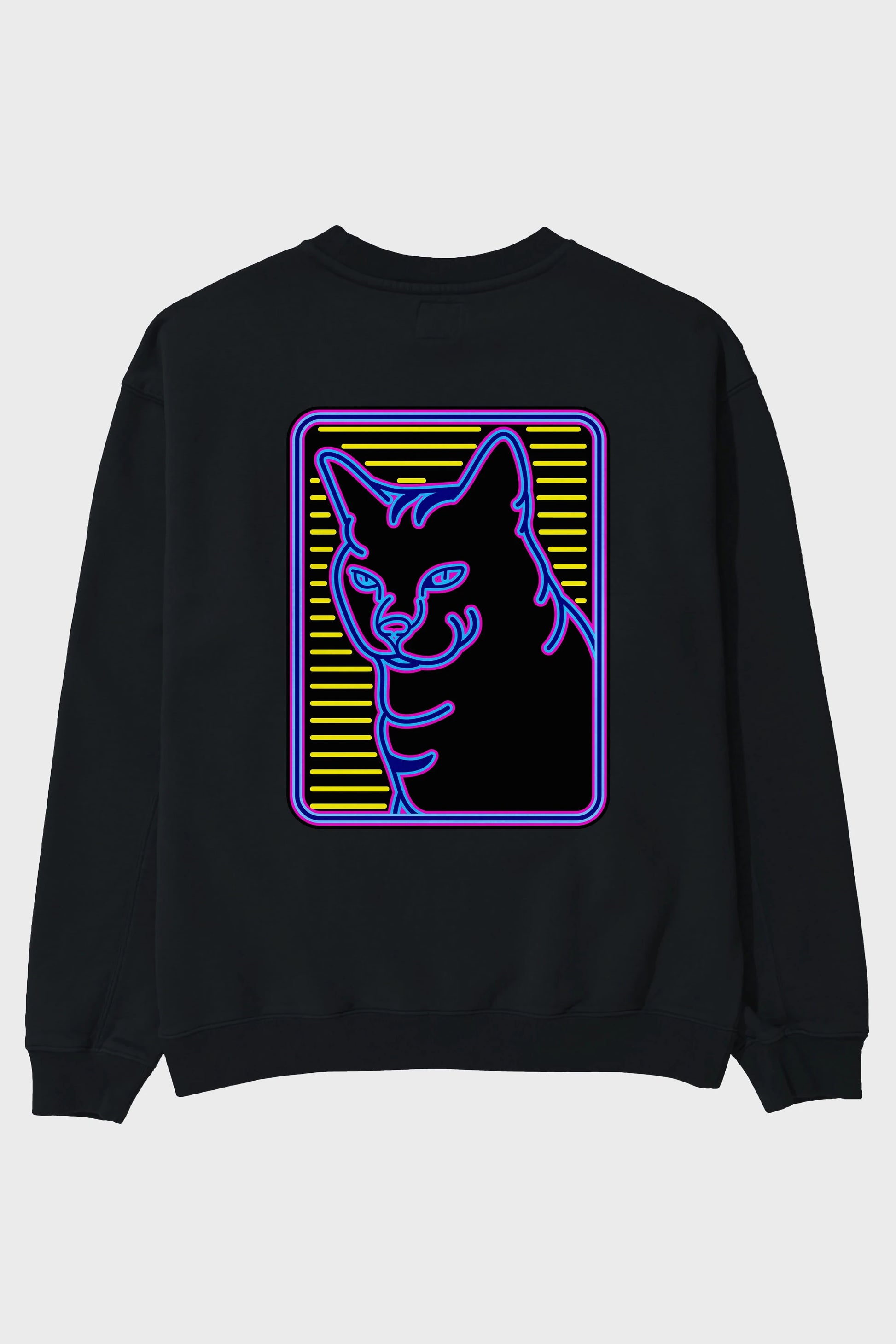 Neon Cat Arka Baskılı Oversize Sweatshirt Erkek Kadın Unisex
