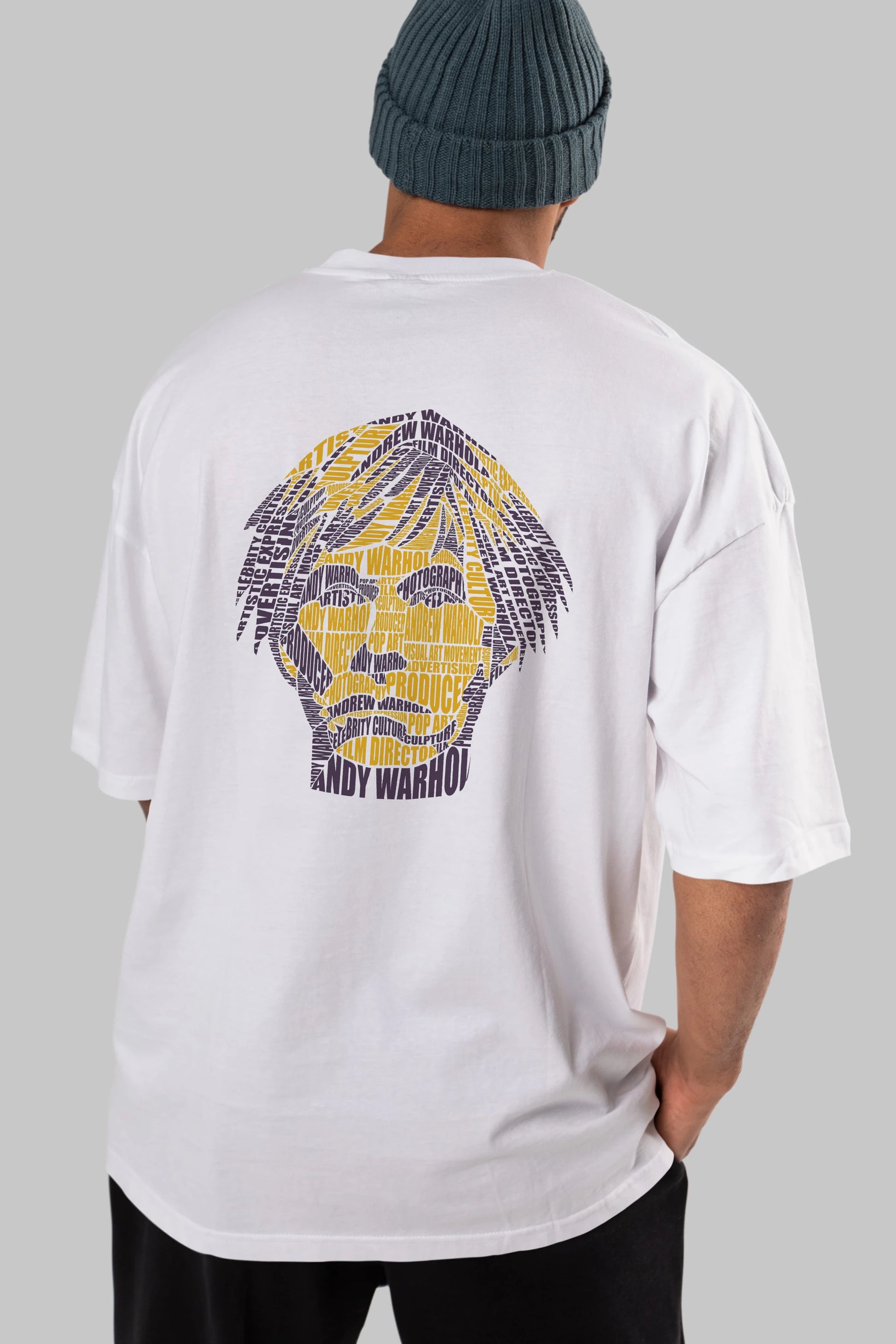 Andy Warhol Calligram Arka Baskılı Oversize t-shirt %100 pamuk Erkek Kadın Unisex