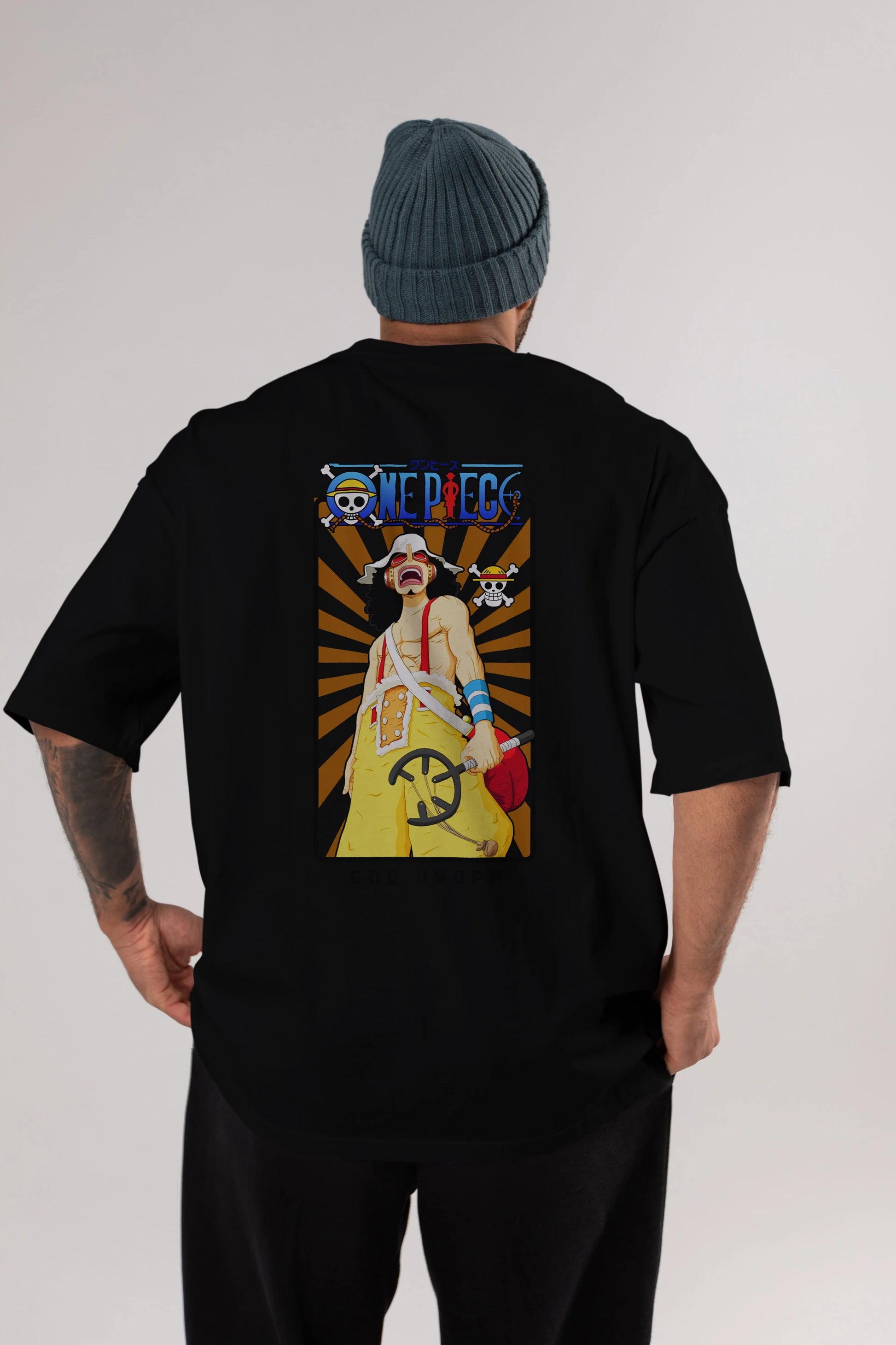 Usopp Anime Arka Baskılı Oversize t-shirt Erkek Kadın Unisex %100 pamuk tişort