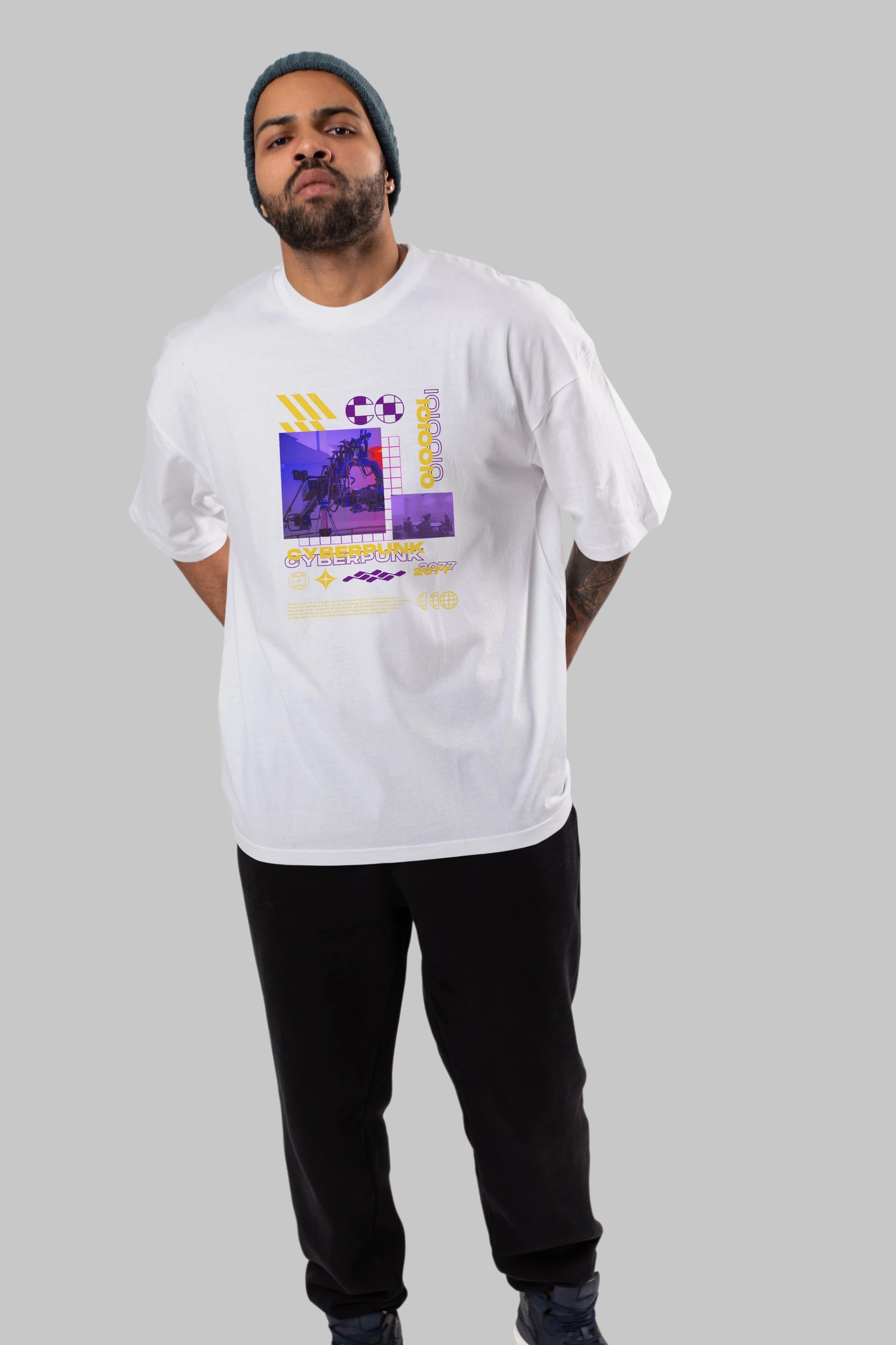 Cyberpunk Yazılı Ön Baskılı Oversize t-shirt Erkek Kadın Unisex