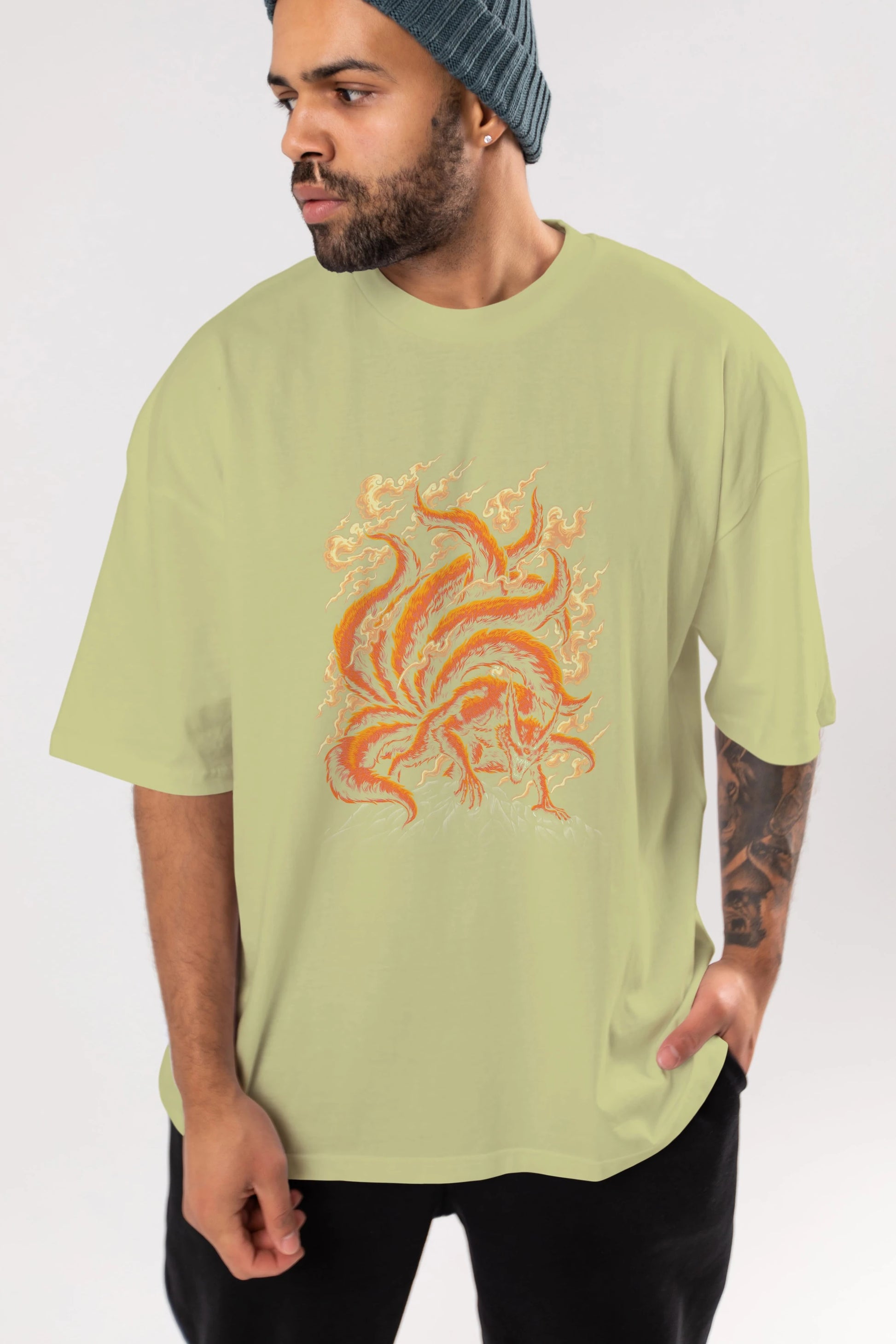 NARUTO KYUUBI Anime Ön Baskılı Oversize t-shirt %100 pamuk Erkek Kadın Unisex