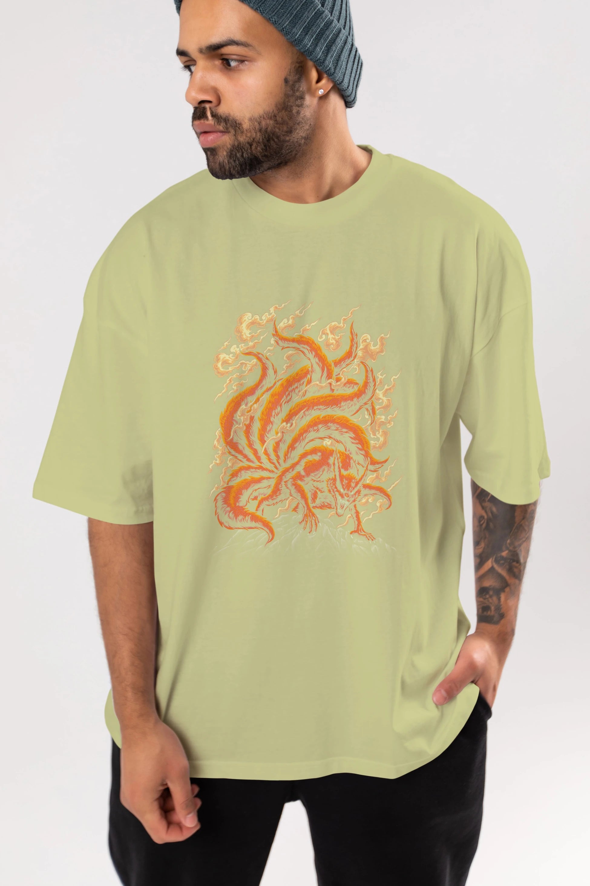 NARUTO KYUUBI Anime Ön Baskılı Oversize t-shirt %100 pamuk Erkek Kadın Unisex