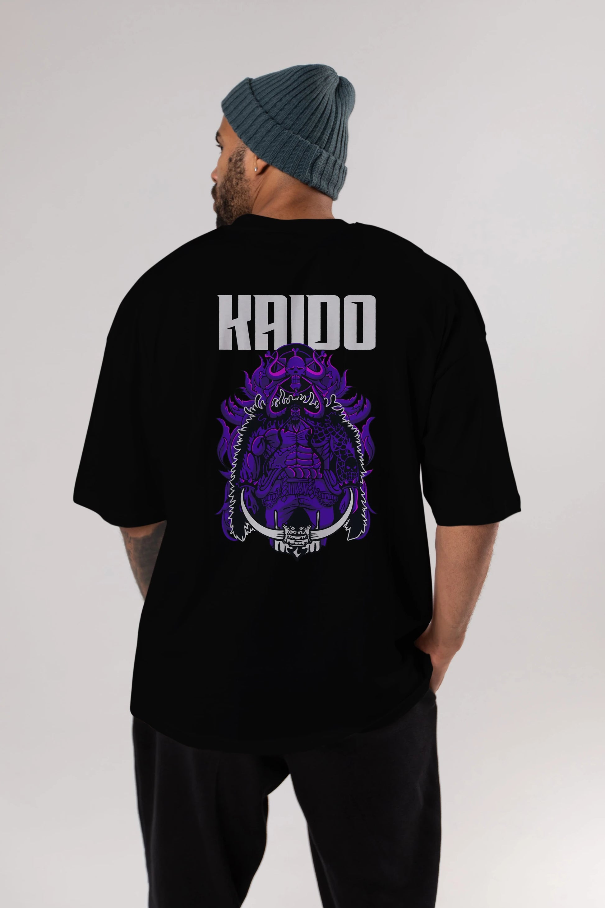 Kaido Anime Arka Baskılı Oversize t-shirt Erkek Kadın Unisex %100 pamuk tişort