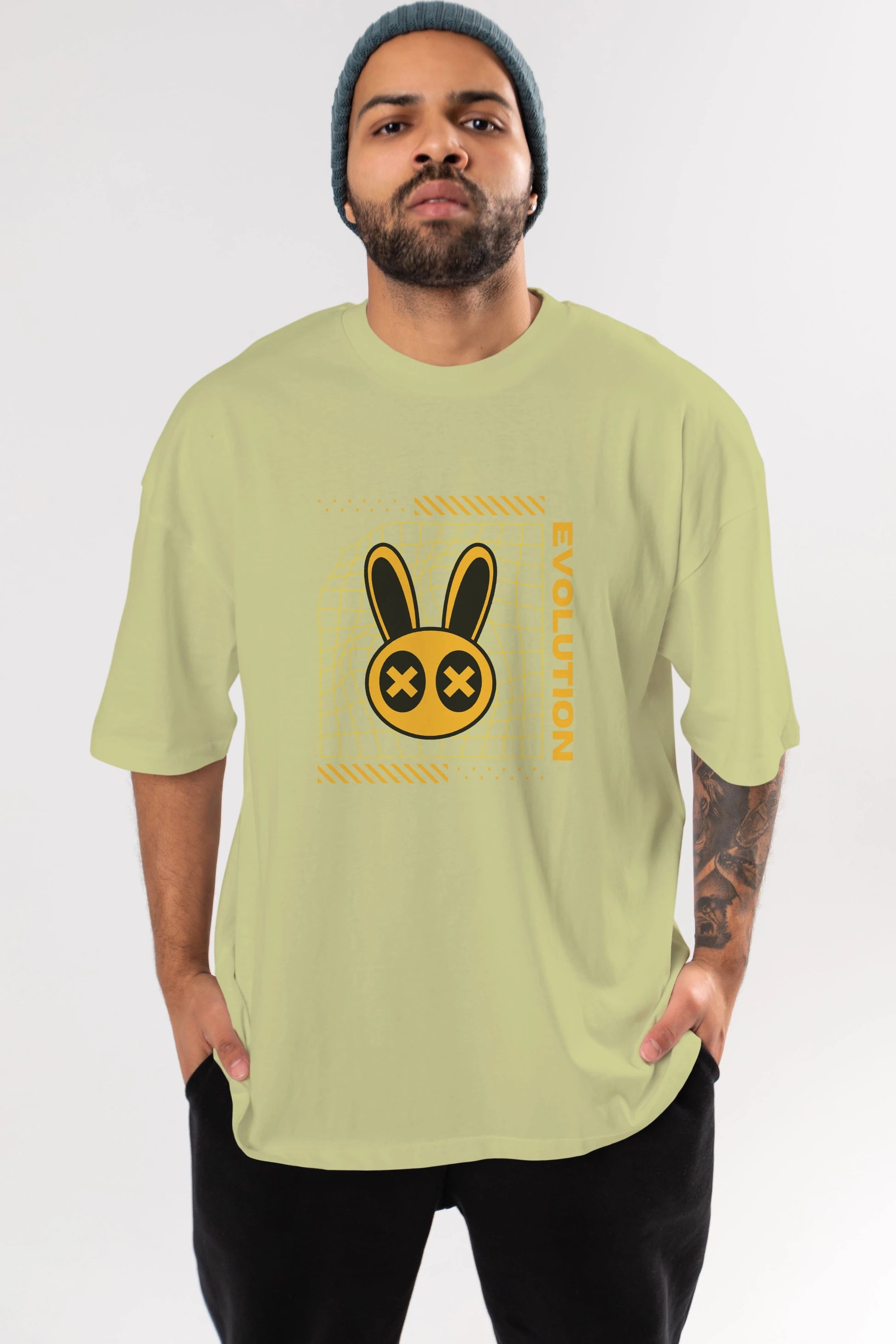 Evolution Yazılı Ön Baskılı Oversize t-shirt Erkek Kadın Unisex