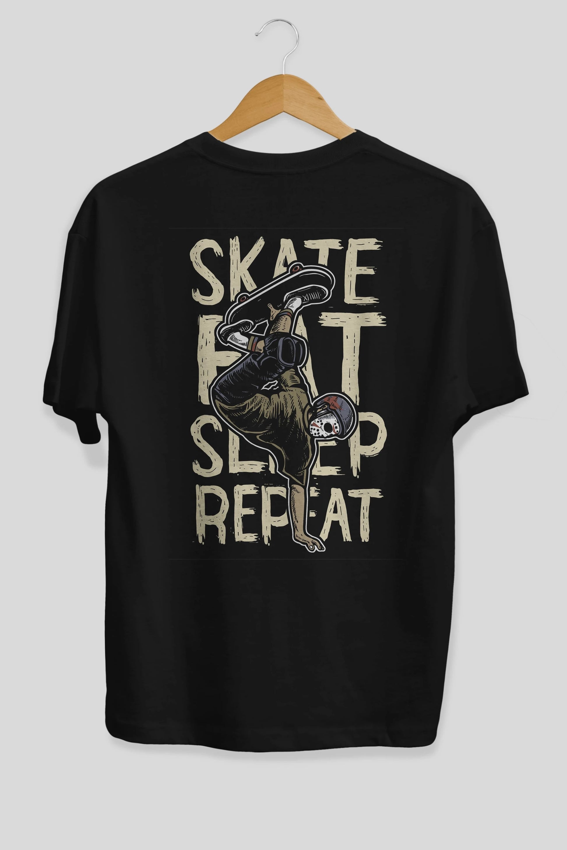 Skate Eat Sleep Repeat Arka Baskılı Oversize t-shirt Erkek Kadın Unisex %100 Pamuk