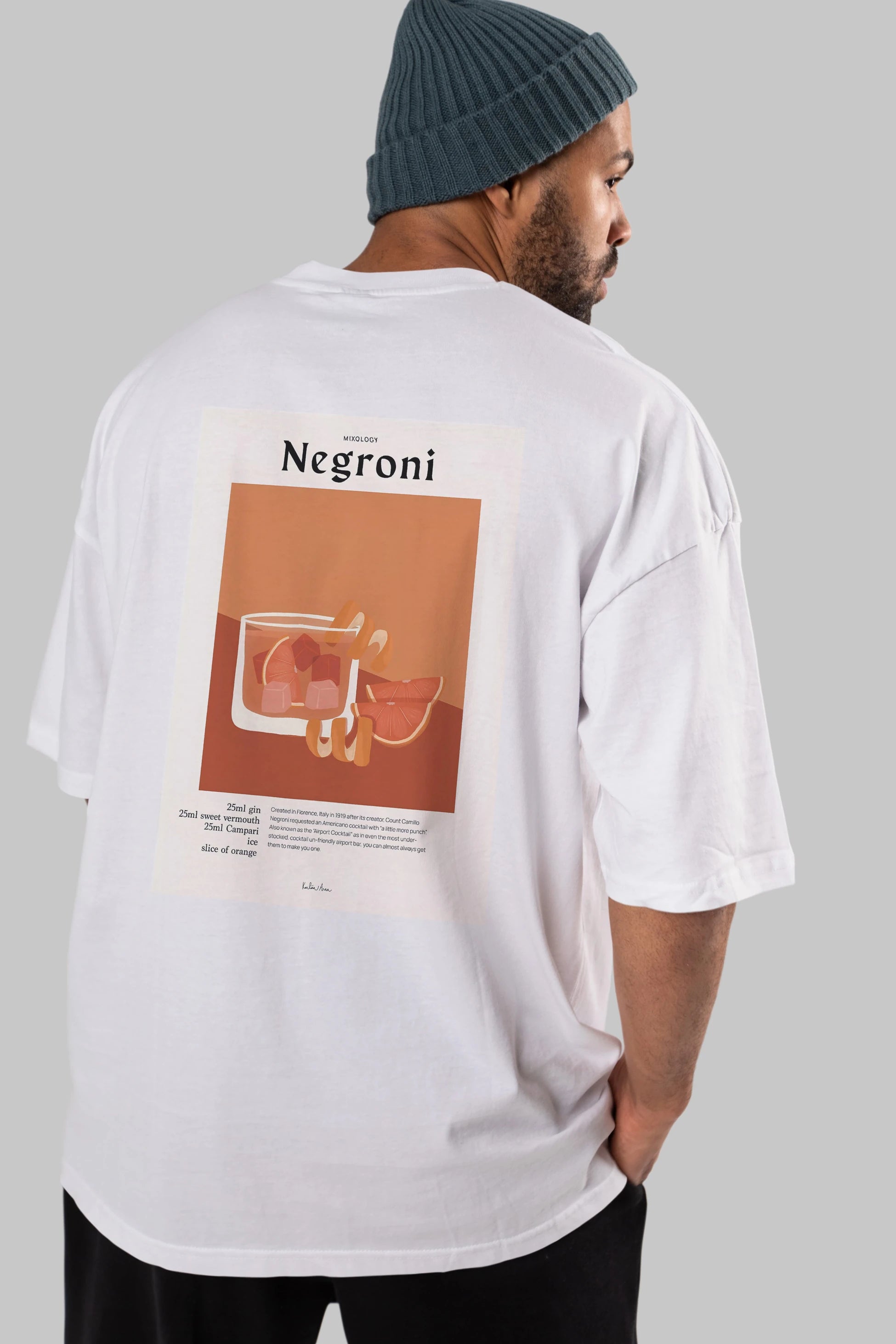 Mixology Negroni Arka Baskılı Oversize t-shirt Erkek Kadın Unisex %100 Pamuk Bisiklet Yaka tişort