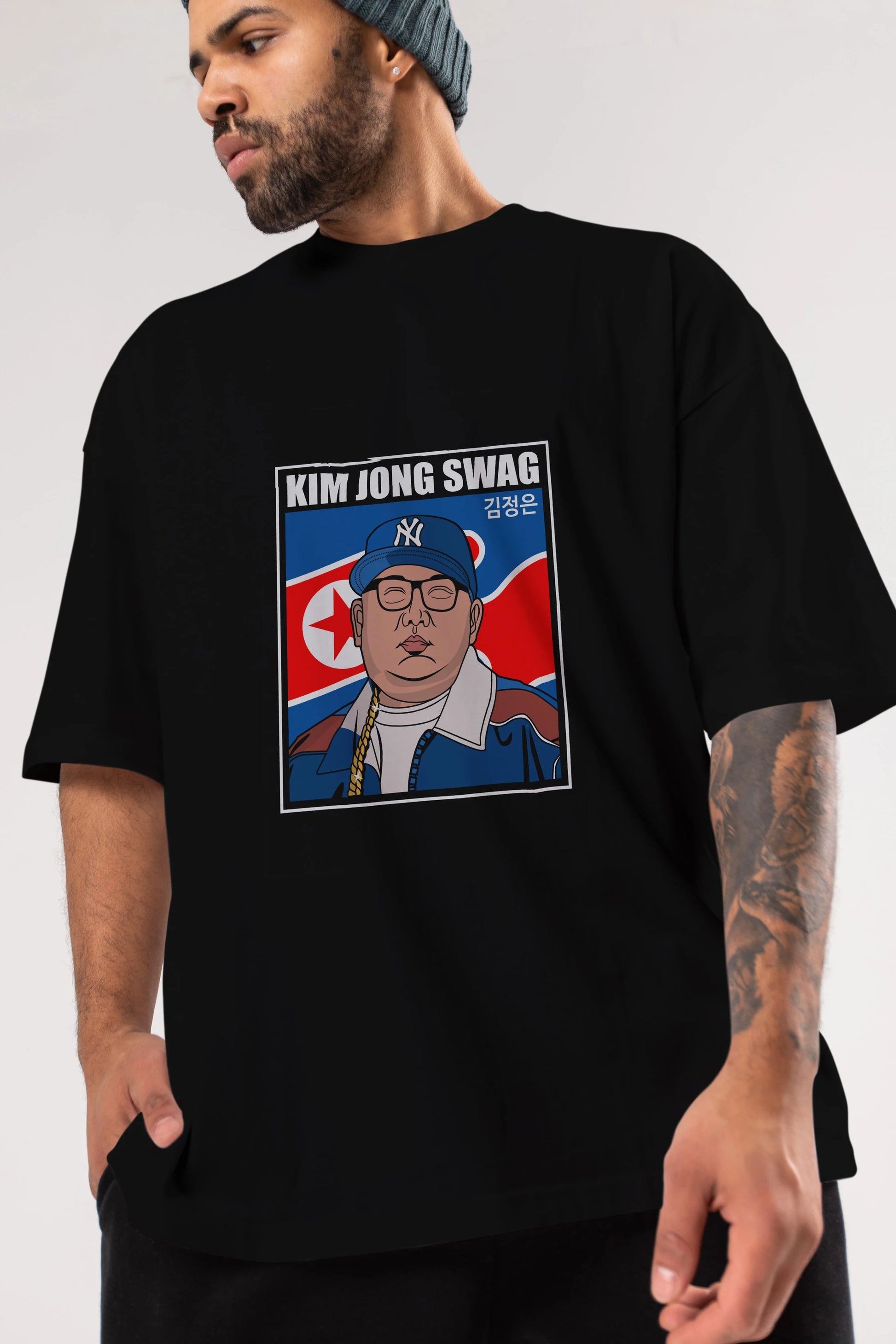 King Jong Swag Ön Baskılı Oversize t-shirt Erkek Kadın Unisex %100 Pamuk tişort