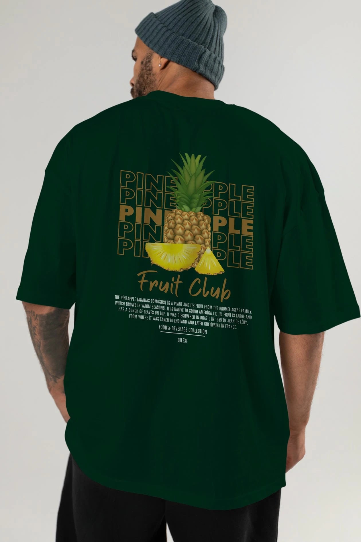 Pineapple Arka Baskılı Oversize t-shirt Erkek Kadın Pamuk Bisiklet Yaka tişort