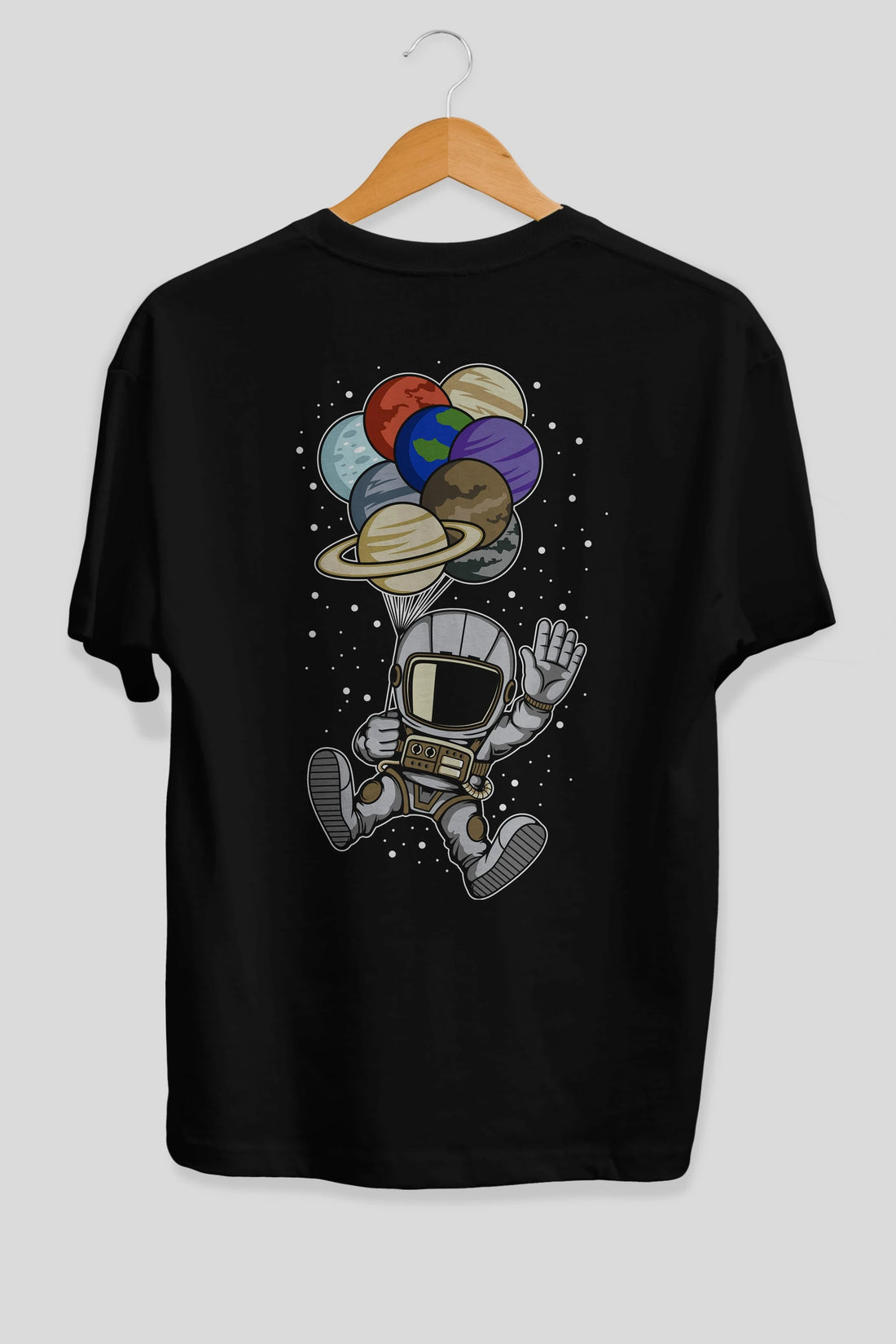 Astronaut Baloon Planets Arka Baskılı Oversize t-shirt Erkek Kadın Unisex