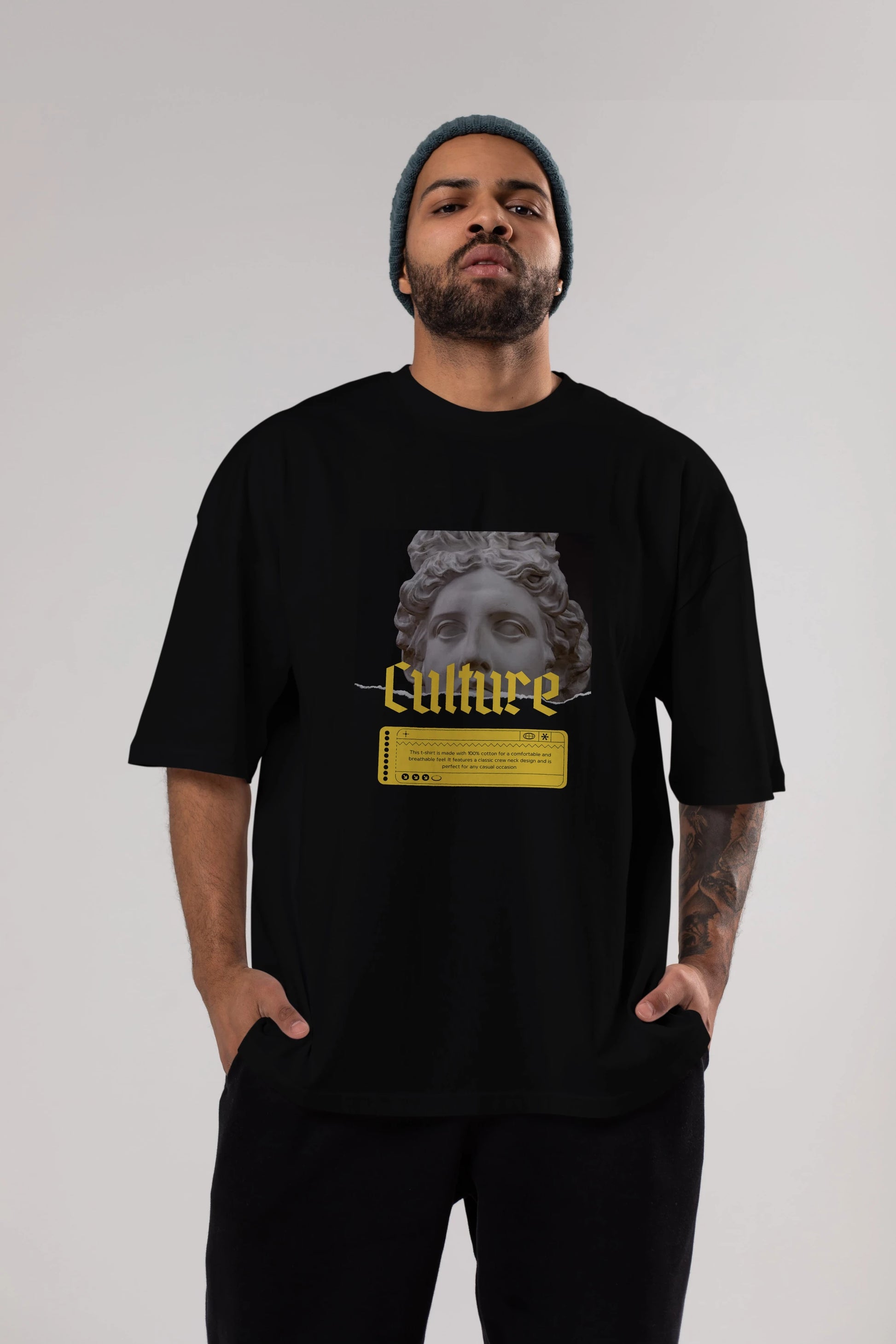 Culture Yazılı Ön Baskılı Oversize t-shirt Erkek Kadın Unisex