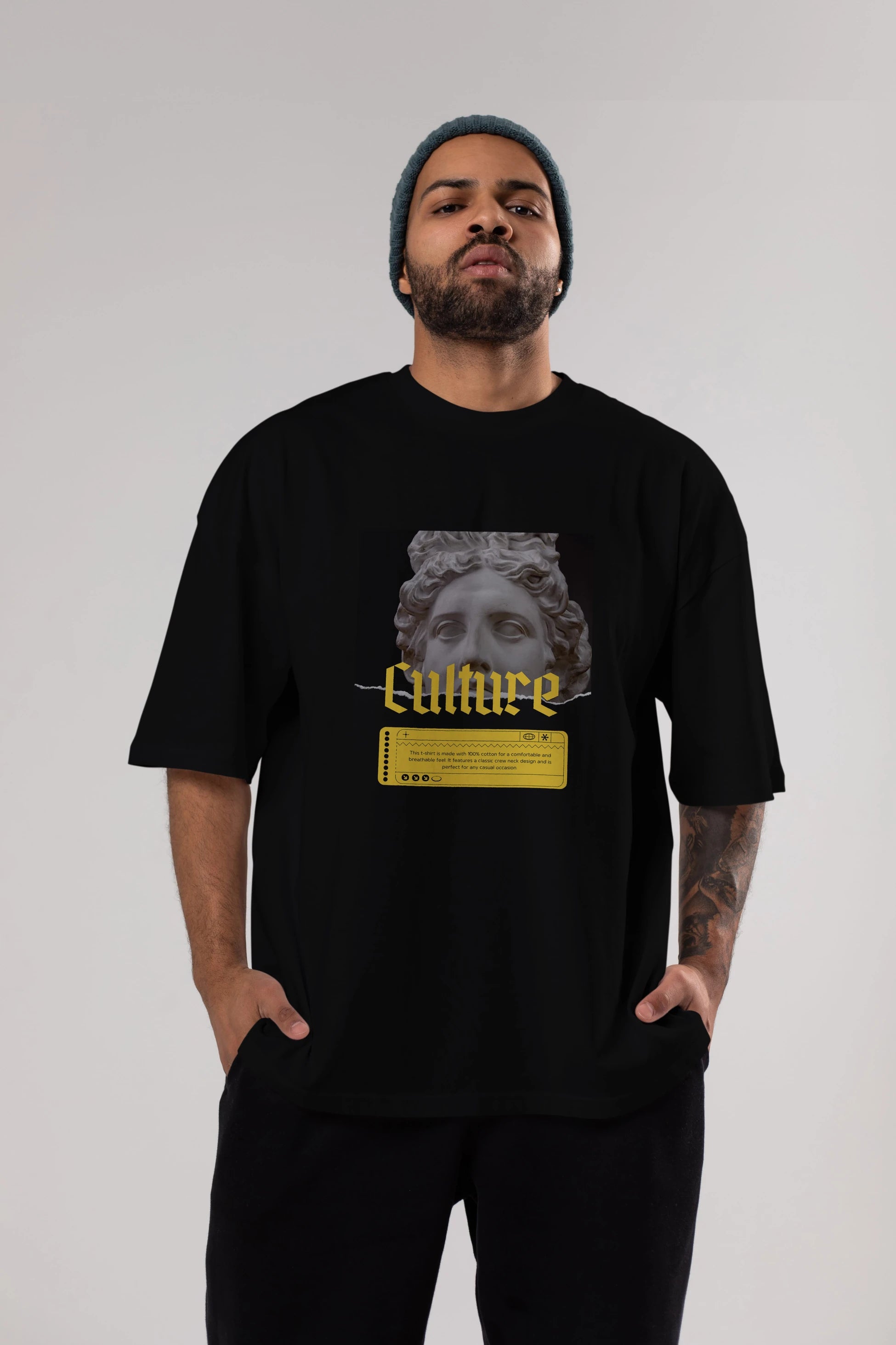 Culture Yazılı Ön Baskılı Oversize t-shirt Erkek Kadın Unisex
