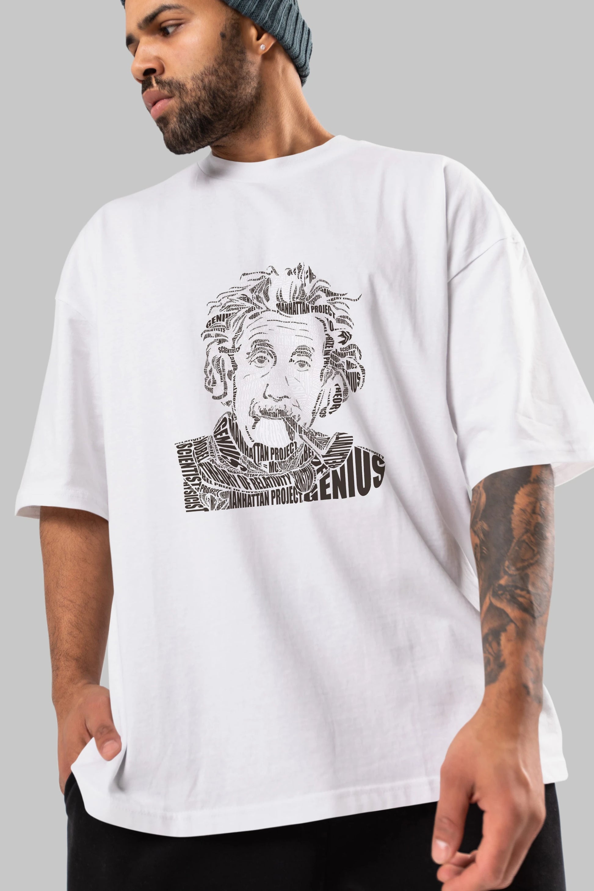 Einstein Calligram Ön Baskılı Oversize t-shirt %100 pamuk Erkek Kadın Unisex