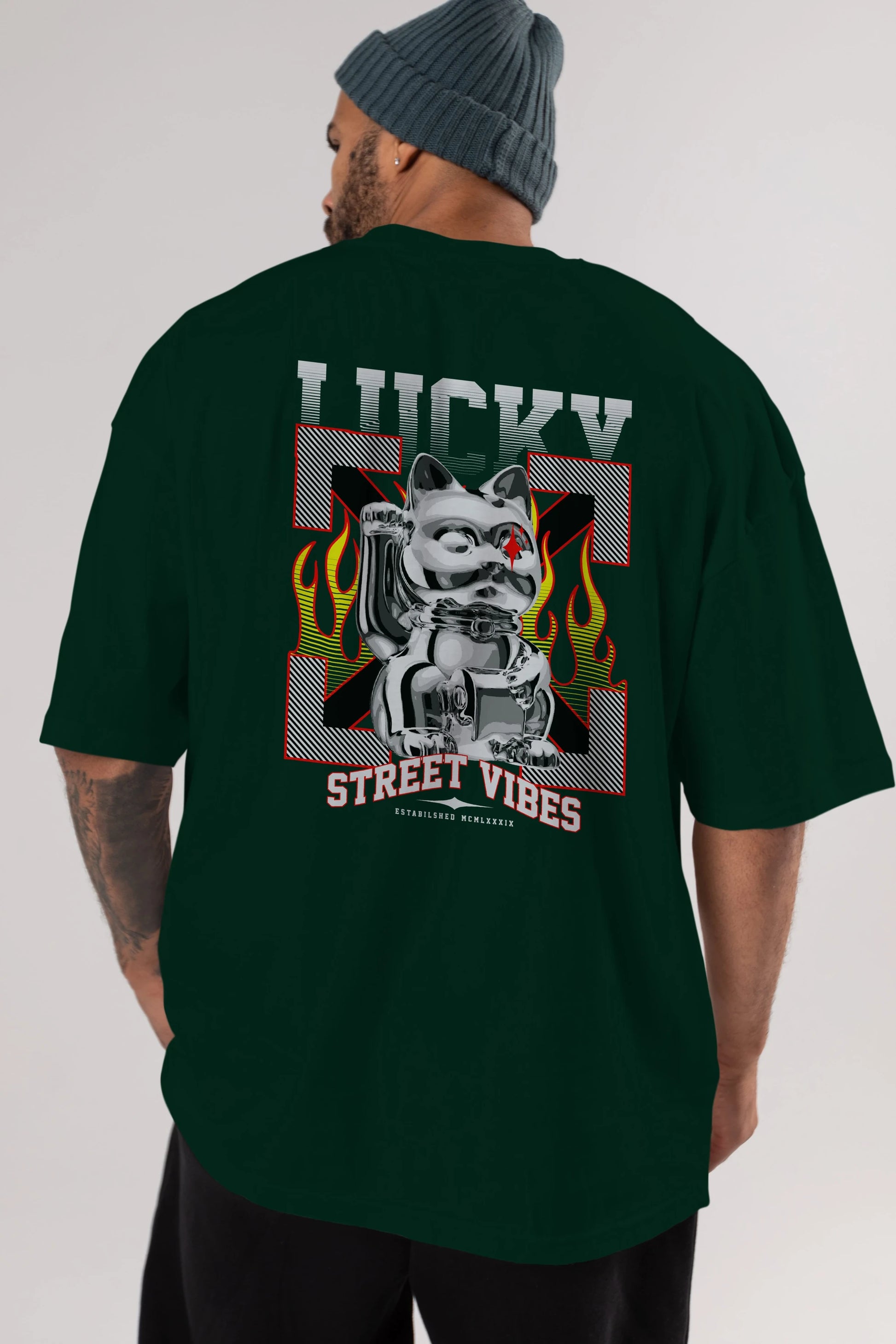 Lucky Street Vibes Arka Baskılı Oversize t-shirt Erkek Kadın Unisex