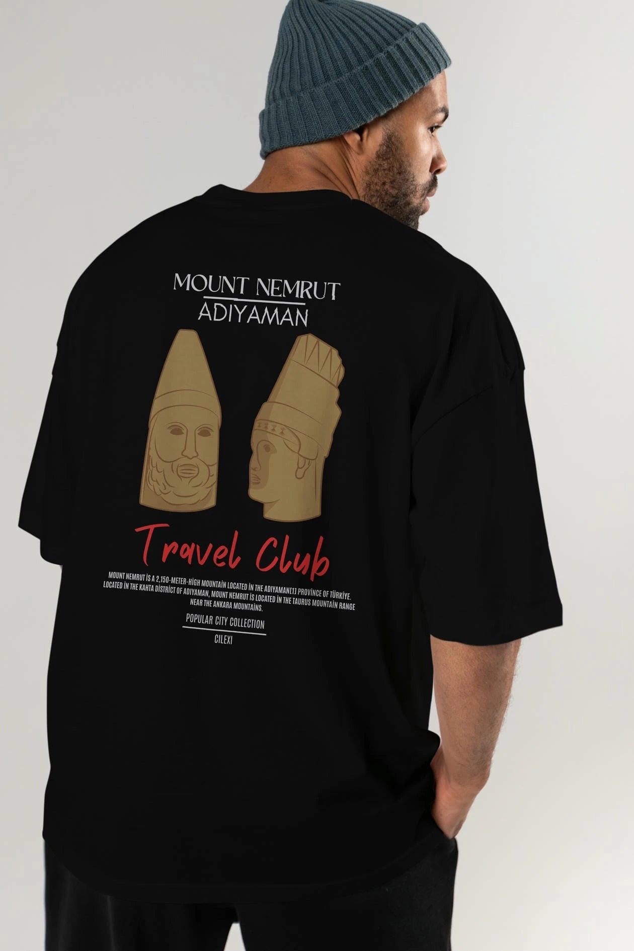 Mount Nemrut Adiyaman Arka Baskılı Oversize t-shirt Erkek Kadın Pamuk Bisiklet Yaka tişort