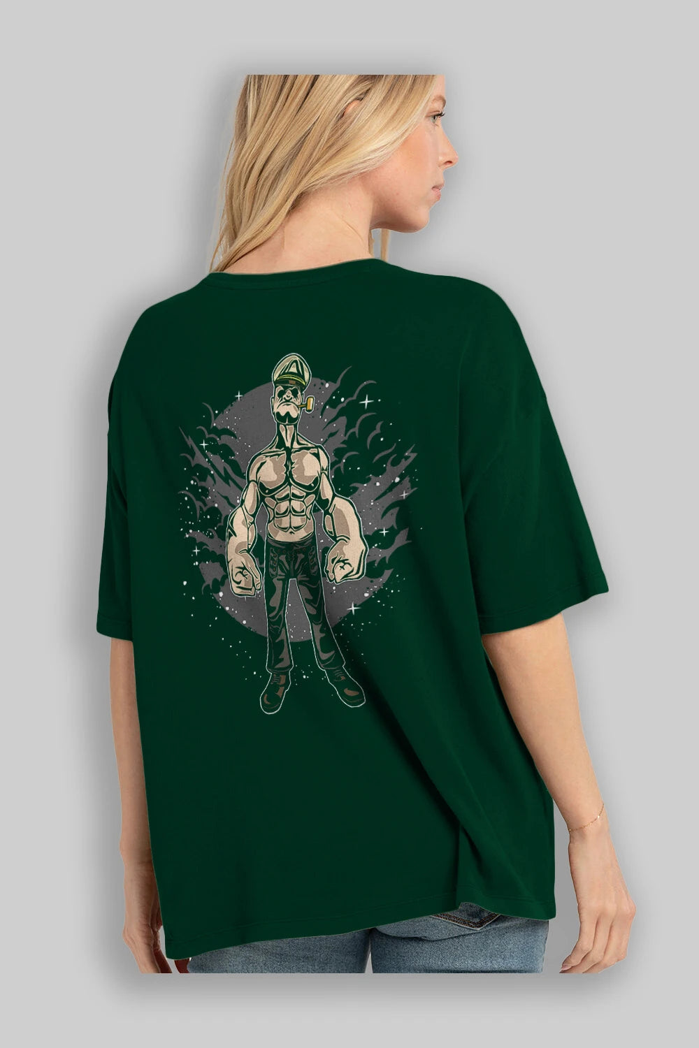 Popeye Arka Baskılı Oversize t-shirt Erkek Kadın Unisex %100 Pamuk