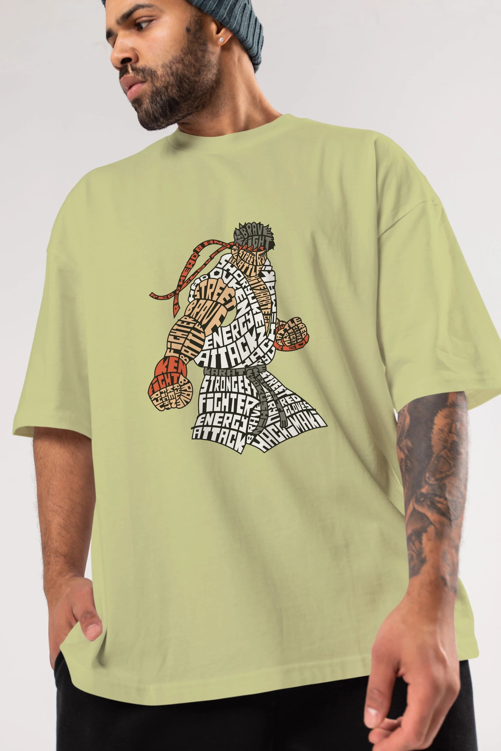Hadouken Ön Baskılı Oversize t-shirt %100 pamuk Erkek Kadın Unisex
