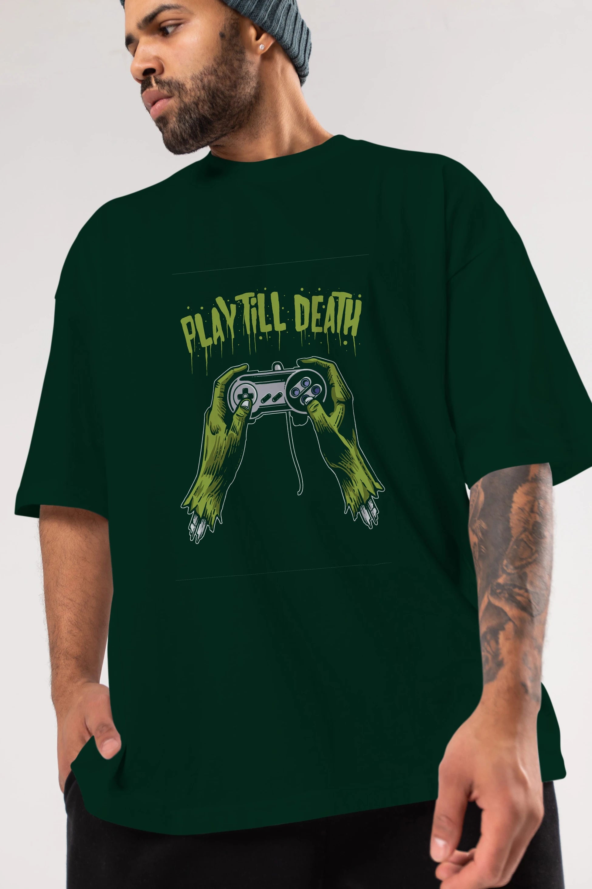 Play Till Death Ön Baskılı Oversize t-shirt Erkek Kadın Unisex %100 Pamuk tişort