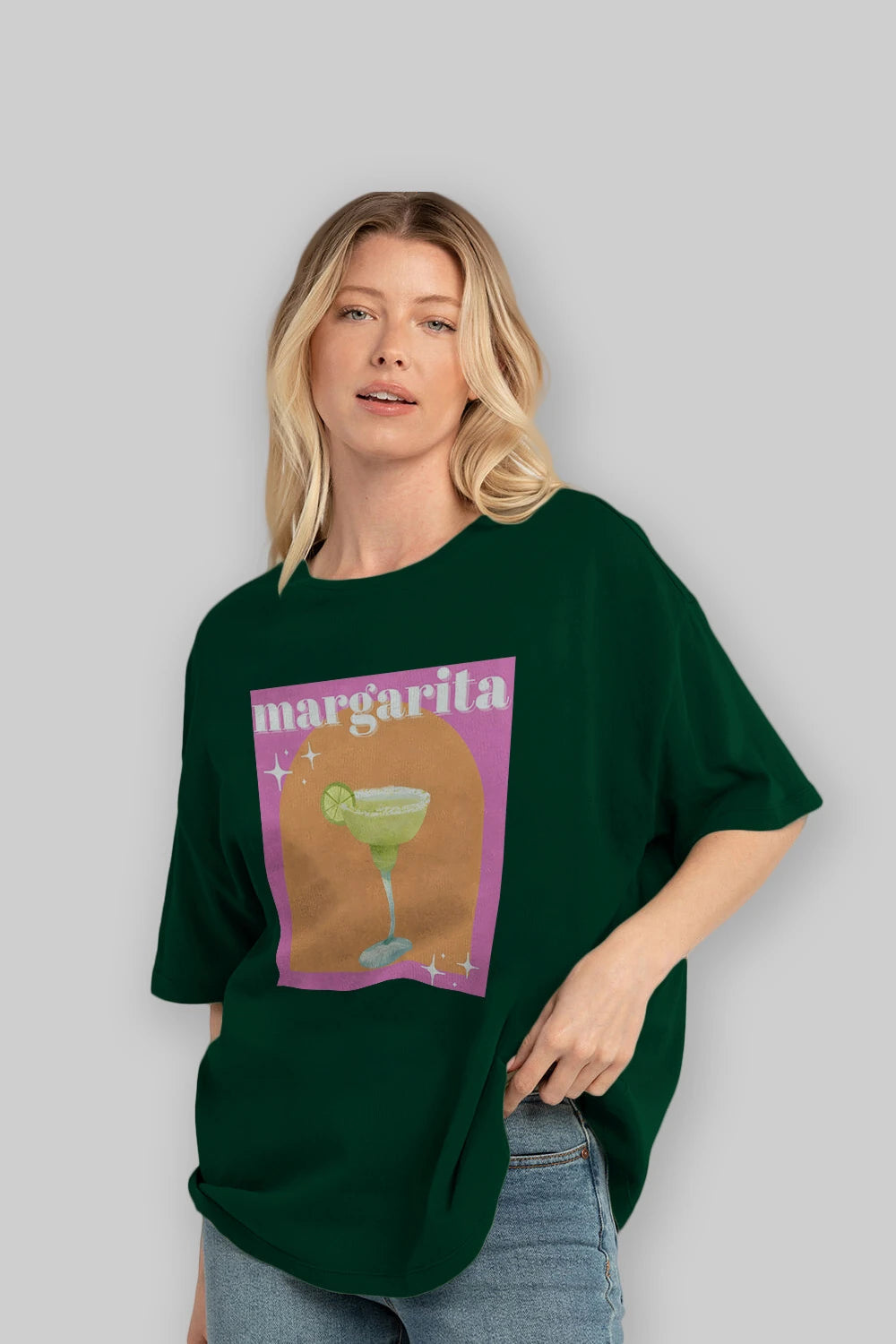 Margarita 7 Ön Baskılı Oversize t-shirt Erkek Kadın Unisex %100 Pamuk Bisiklet Yaka tişort
