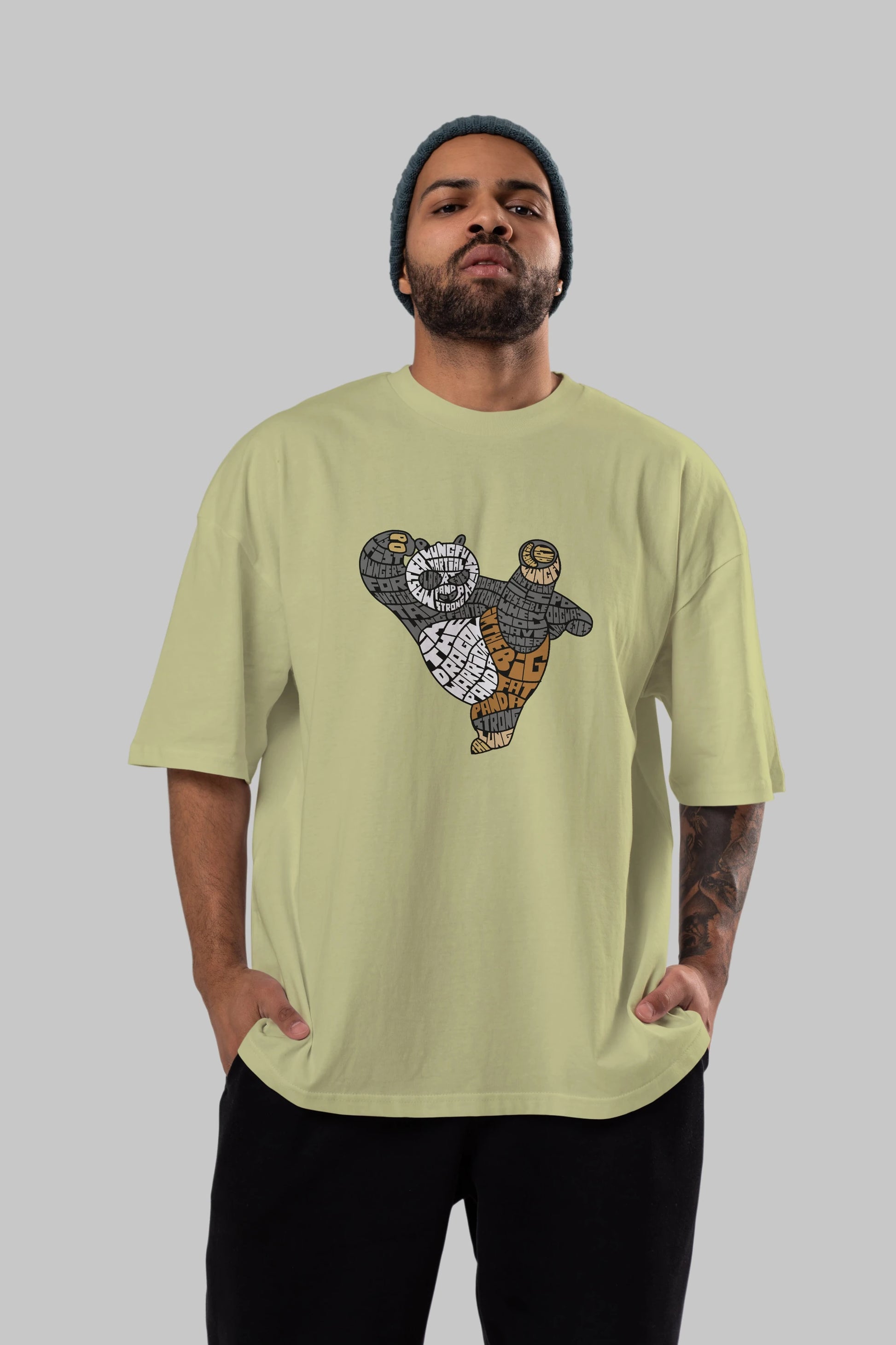 Warrior Panda Ön Baskılı Oversize t-shirt %100 pamuk Erkek Kadın Unisex