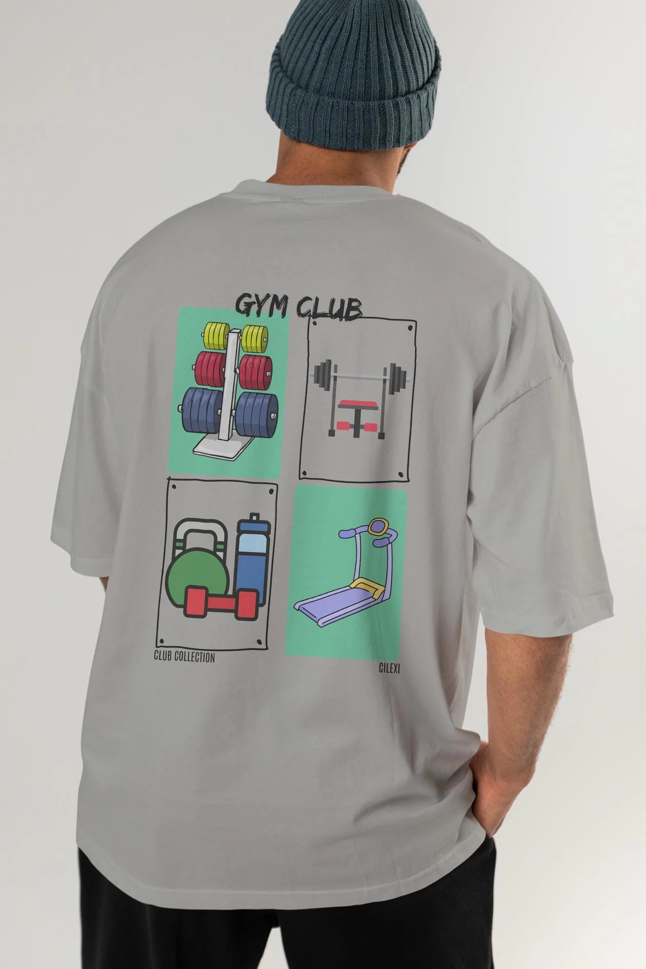 Gym Club Arka Baskılı Oversize t-shirt Erkek Kadın %100 Pamuk Bisiklet Yaka tişort