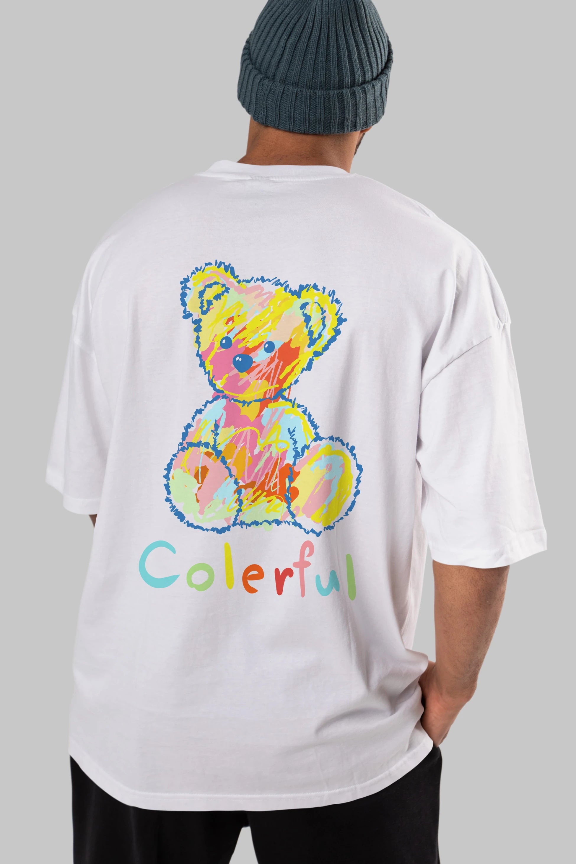Colerful Bear Arka Baskılı Oversize t-shirt Erkek Kadın Unisex