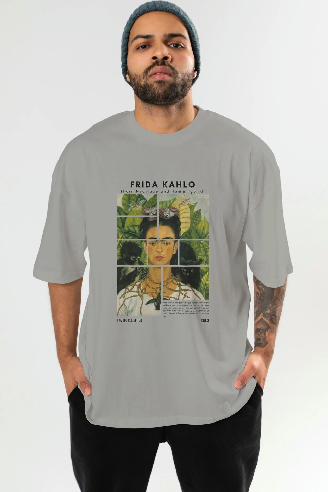Frida Kahlo ön Baskılı Oversize t-shirt Erkek Kadın Bisiklet Yaka Pamuk tişort