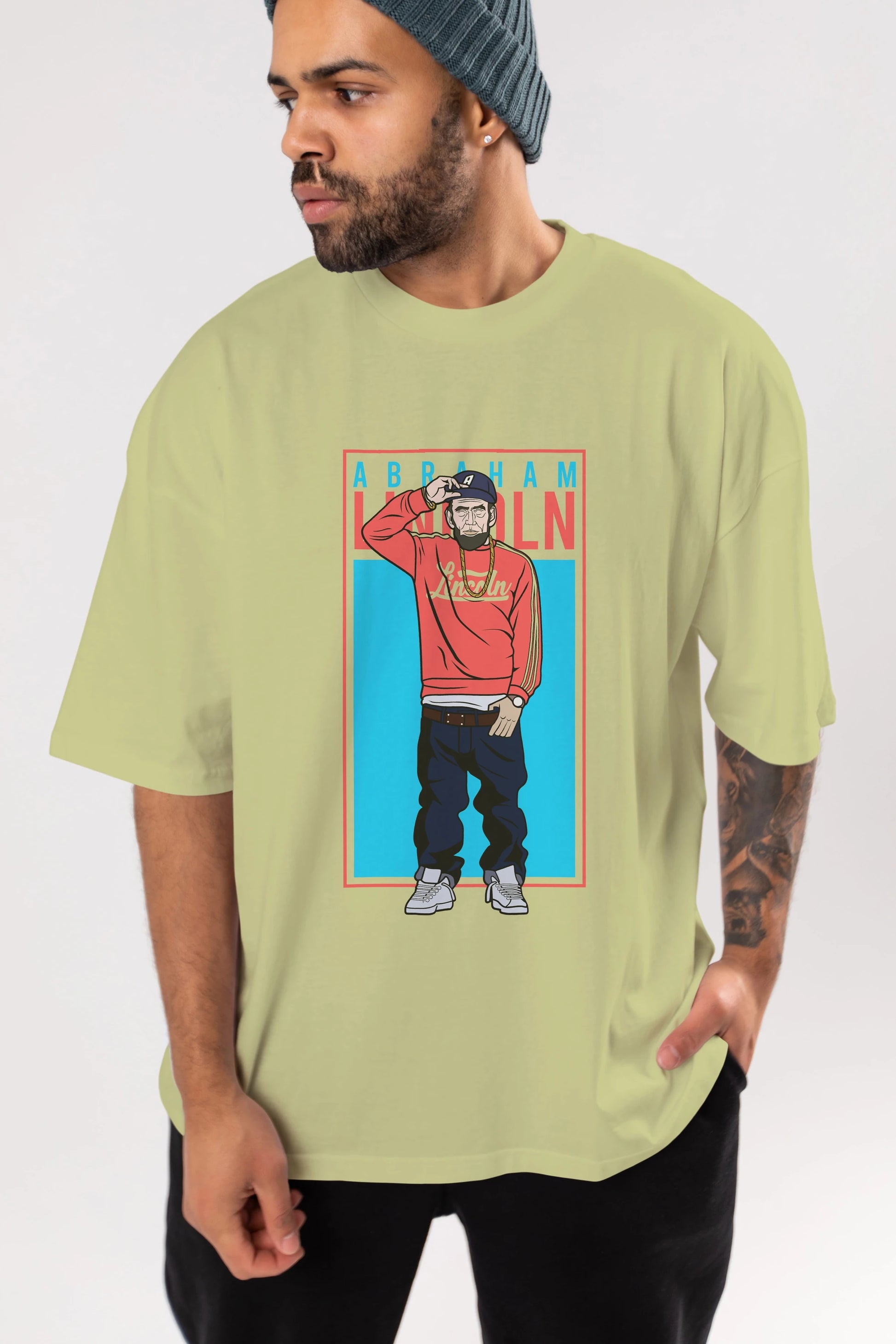 Abraham Lincoln Ön Baskılı Oversize t-shirt Erkek Kadın Unisex %100 Pamuk tişort
