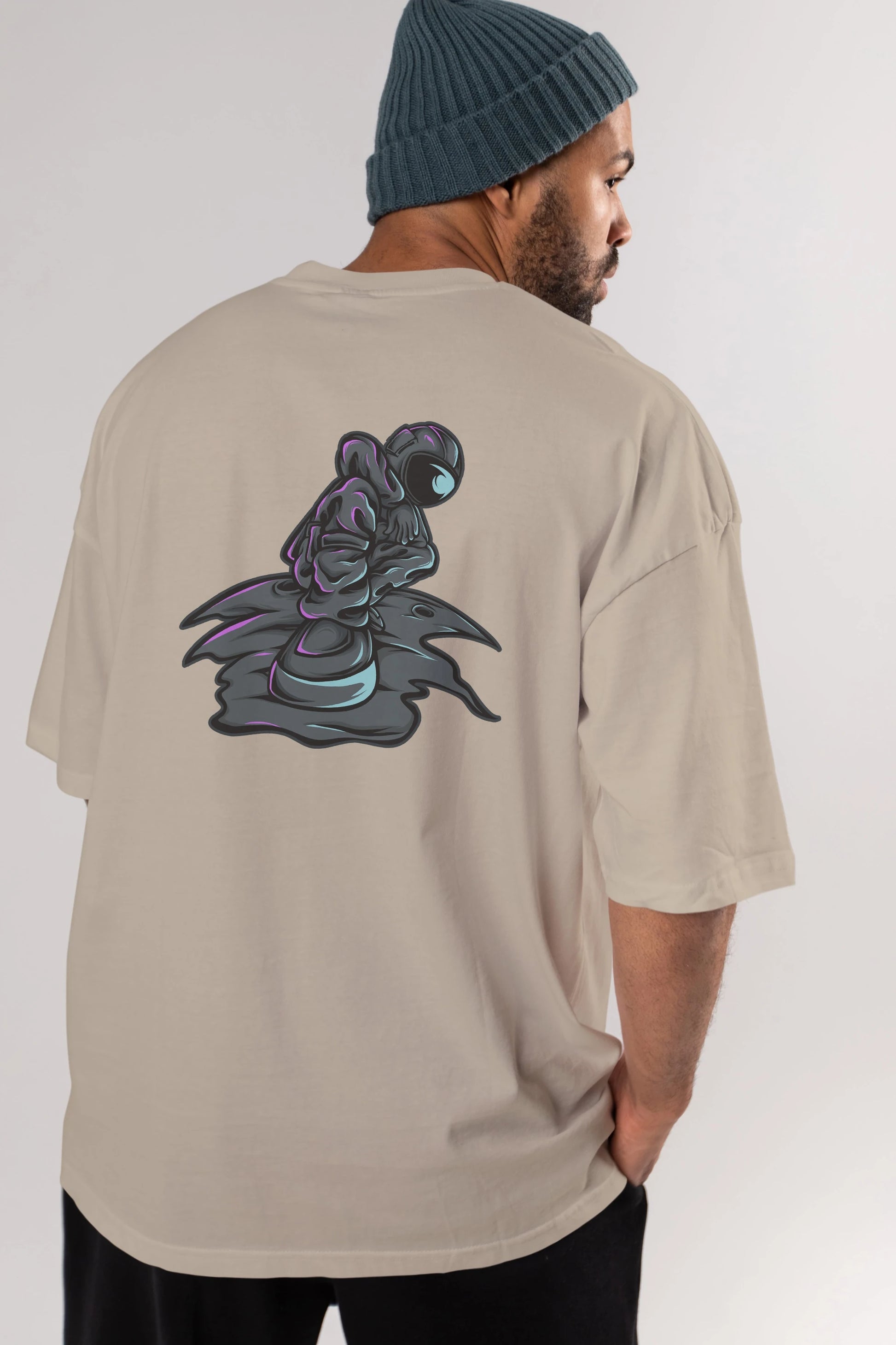 Stylish Astronaut Arka Baskılı Oversize t-shirt Erkek Kadın Unisex