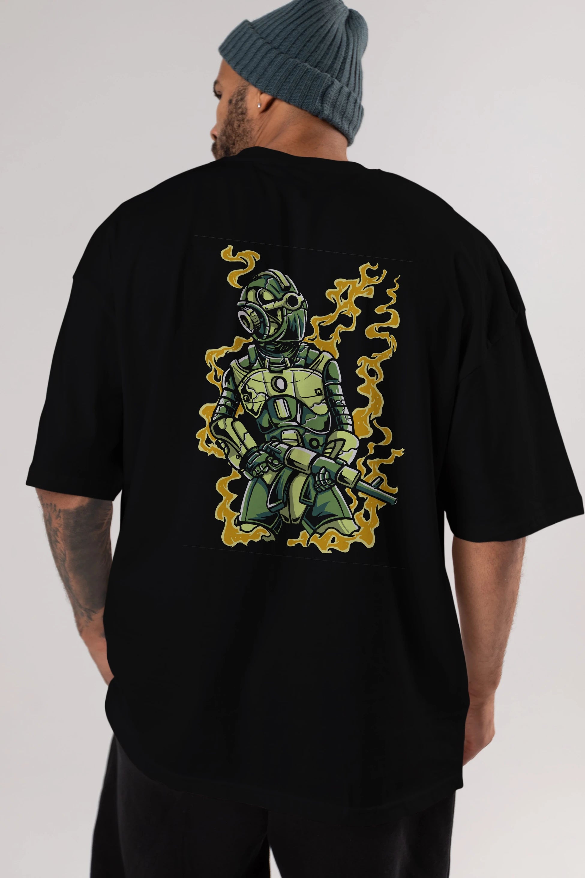 Robot Soldier Arka Baskılı Oversize t-shirt Erkek Kadın Unisex %100 Pamuk