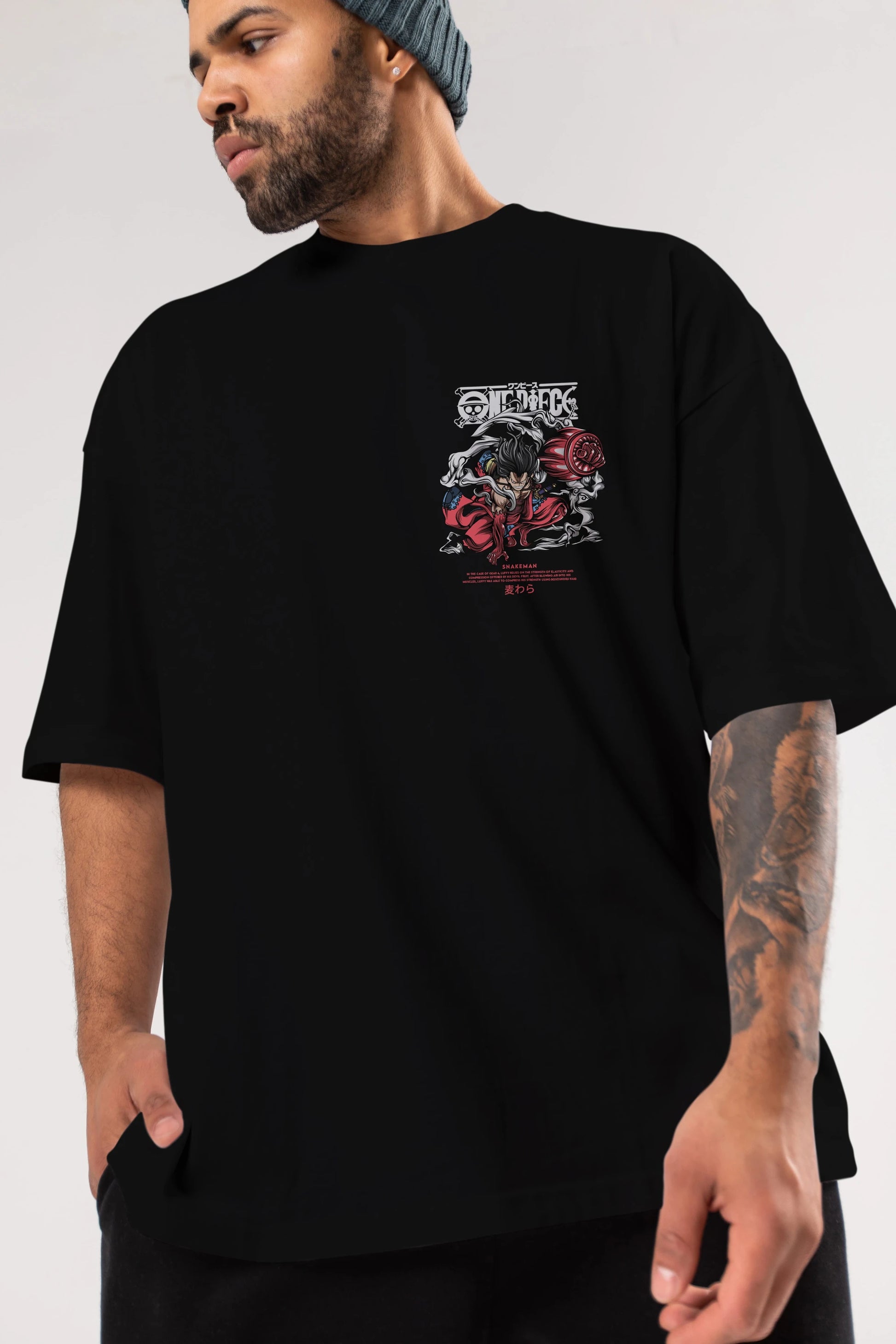 One Piece Snakeman Ön Sol Baskılı Oversize t-shirt Erkek Kadın Unisex %100 Pamuk Bisiklet Yaka tişort