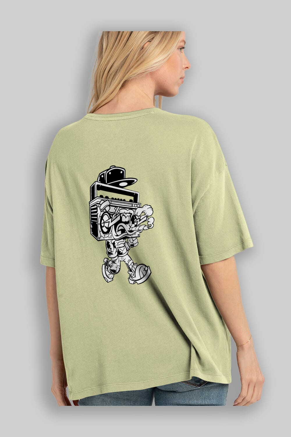 Boombox Arka Baskılı Oversize t-shirt Erkek Kadın Unisex %100 Pamuk tişort